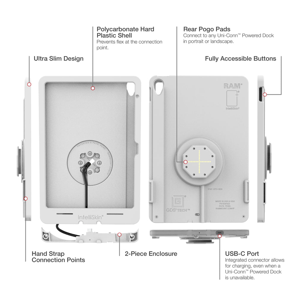 RAM-GDS-SKIN-AP40-TCB-GRY:RAM-GDS-SKIN-AP40-TCB-GRY_1:IntelliSkin® Thin-Case™ for iPad 10th & 11th Gen (Rear Pogo Pads) - ...