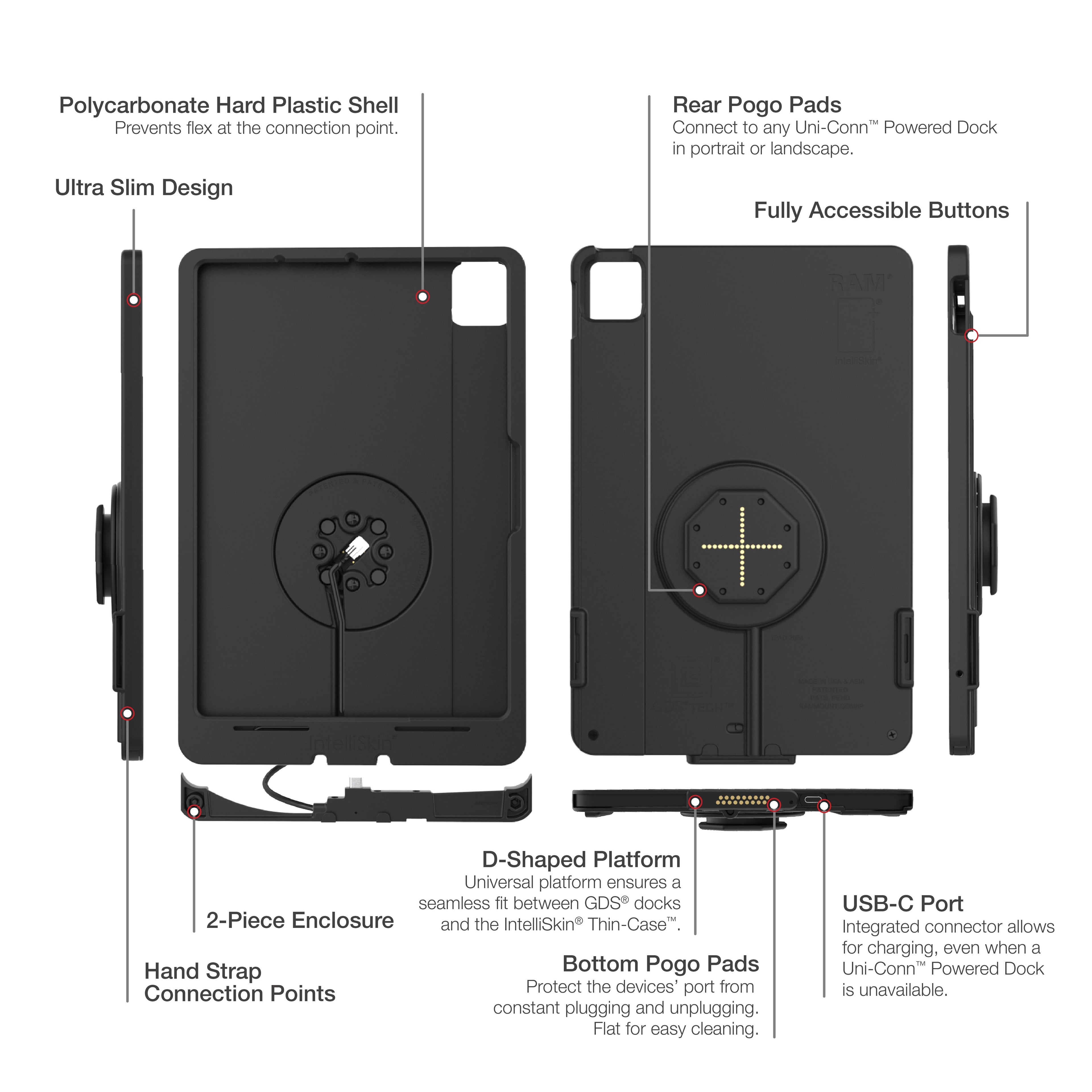 RAM-GDS-SKIN-AP45-M2-TCDB:RAM-GDS-SKIN-AP45-M2-TCDB_1:IntelliSkin® Thin-Case™ for iPad Air 11 M2 & M3 D Shape & Rear Pogo ...
