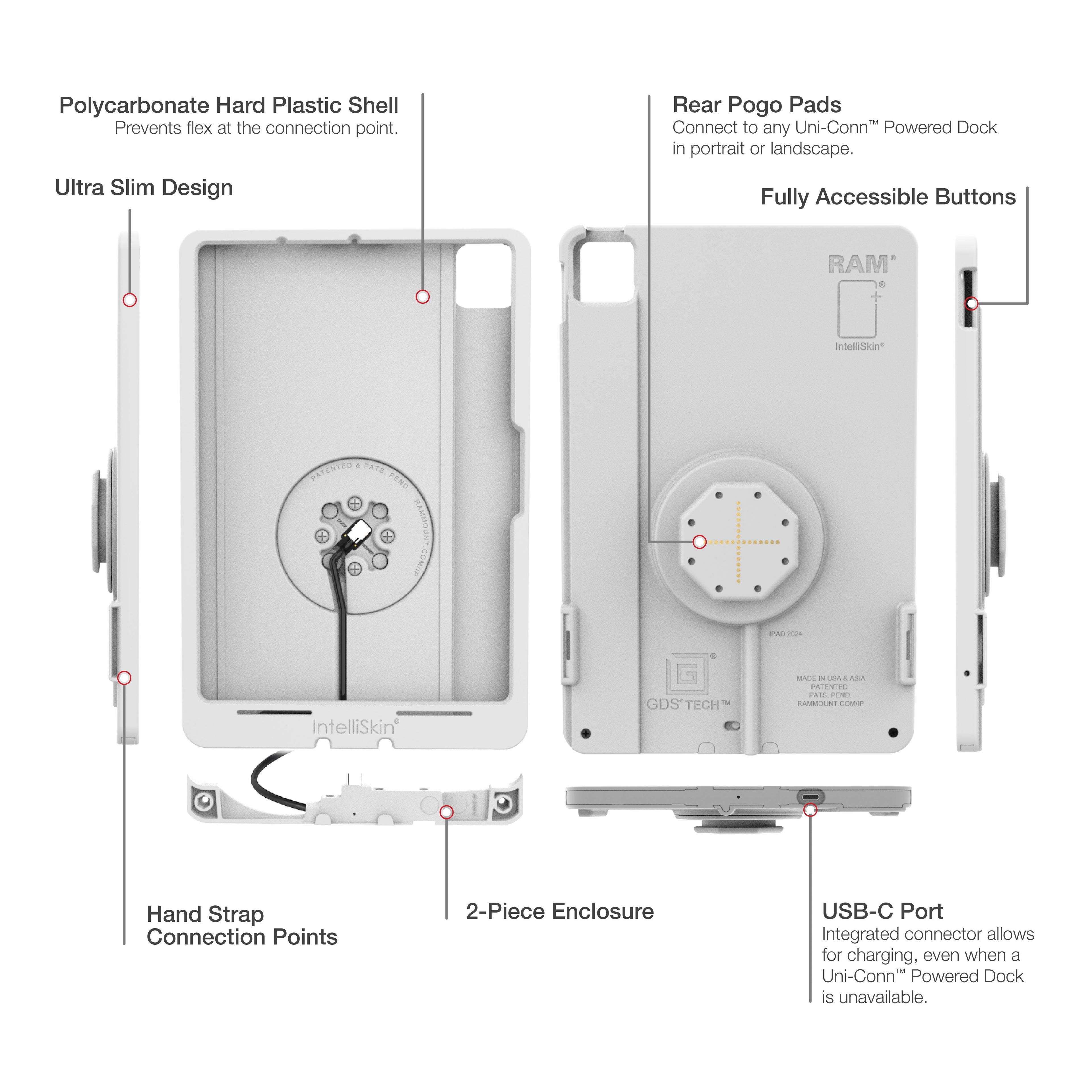 RAM-GDS-SKIN-AP45-M4-TCB-GRY:RAM-GDS-SKIN-AP45-M4-TCB-GRY_1:IntelliSkin® Thin-Case™ for iPad Pro 11 (M4 & M5) (Rear Pogo P...