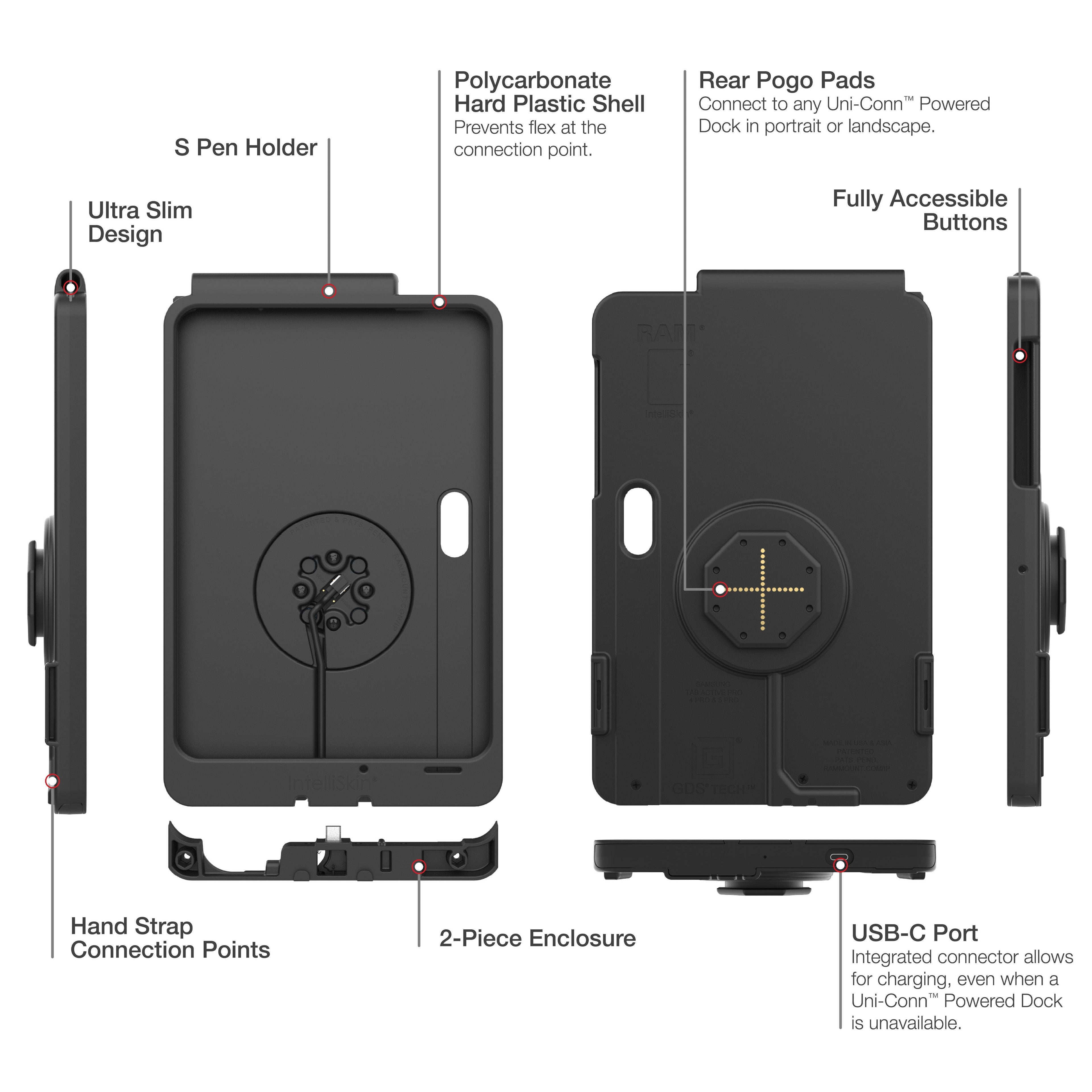 RAM-GDS-SKIN-SAM100-TCB:RAM-GDS-SKIN-SAM100-TCB_1:IntelliSkin® Thin-Case™ for Tab Active5 Pro & 4 Pro (Rear Pogo Pads)