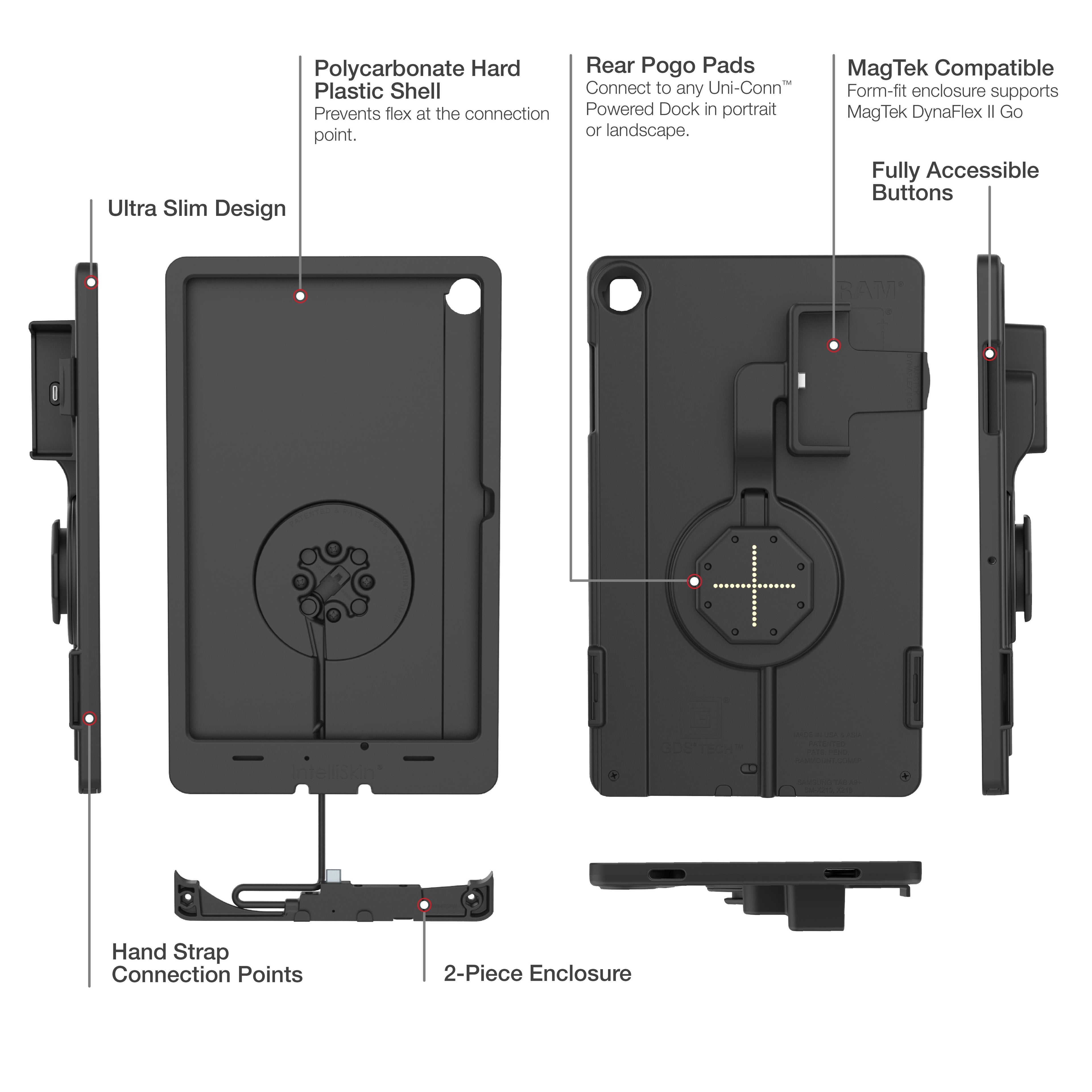 RAM-GDS-SKIN-SAM88-1-TCB-C:RAM-GDS-SKIN-SAM88-1-TCB-C_1:IntelliSkin® Thin-Case™ for Samsung Tab A9+/A11+ & MagTek Module