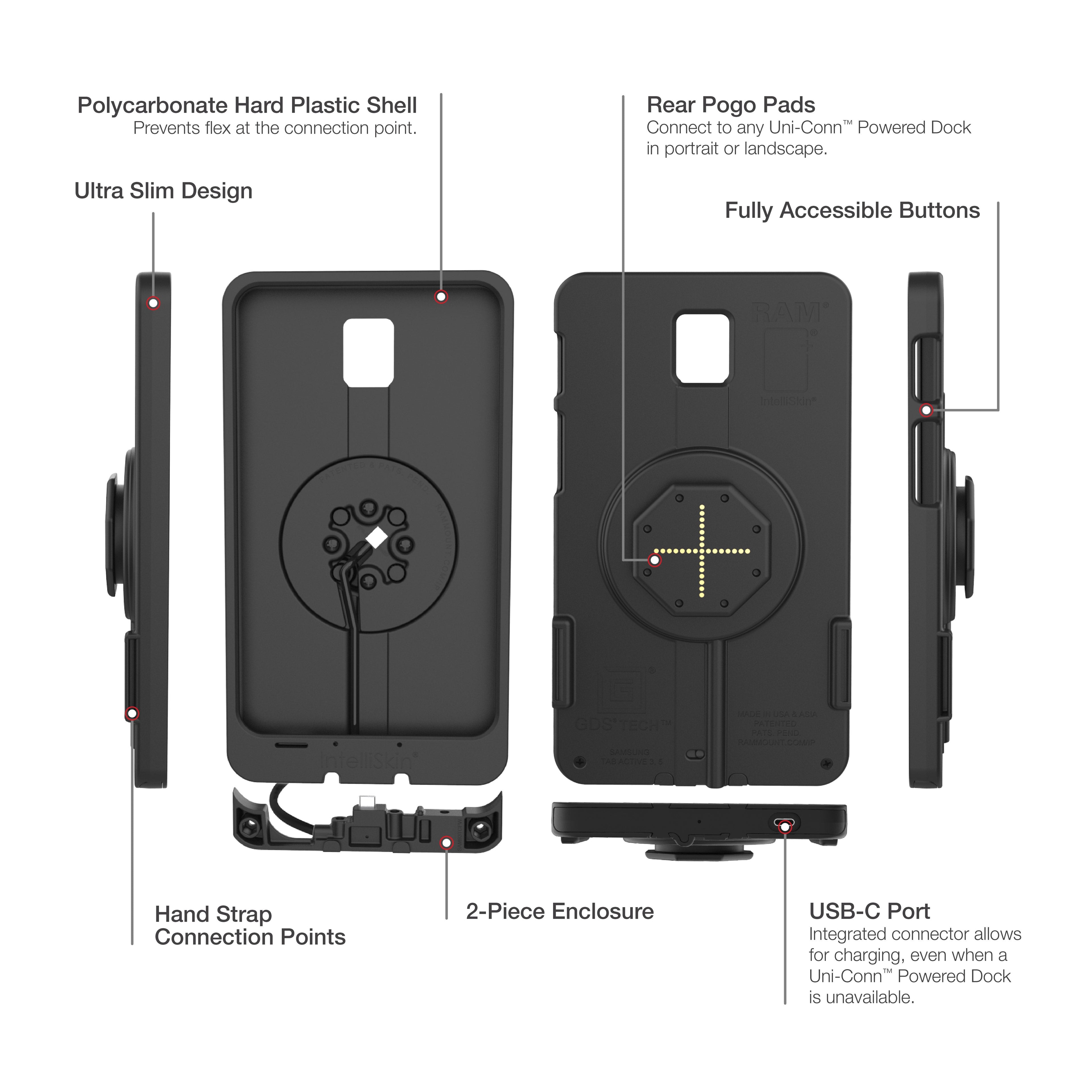RAM-GDS-SKIN-SAM93-TCB:RAM-GDS-SKIN-SAM93-TCB_1:IntelliSkin® Thin-Case™ for Tab Active5 & 3 (Rear Pogo Pads)