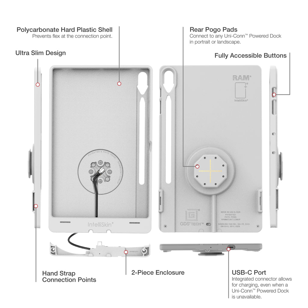 RAM-GDS-SKIN-SAM96-TCB-GRY:RAM-GDS-SKIN-SAM96-TCB-GRY_1:IntelliSkin® Thin-Case™ for Tab S10+, S9+ & S9 FE+ (Rear Pads) - Gray