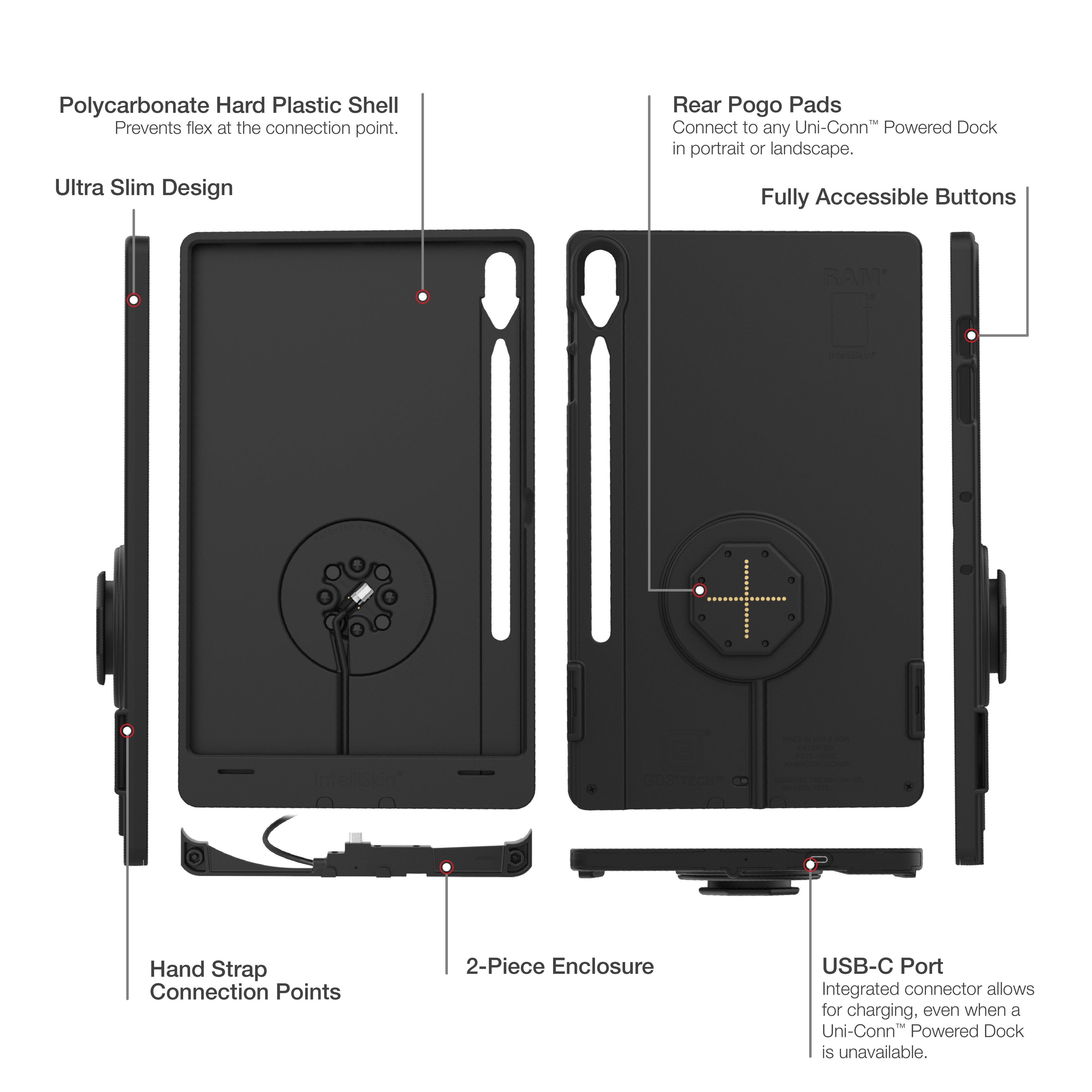 RAM-GDS-SKIN-SAM96-TCB:RAM-GDS-SKIN-SAM96-TCB_1:IntelliSkin® Thin-Case™ for Samsung Tab S10+, S9+ & S9 FE+ (Rear Pads)