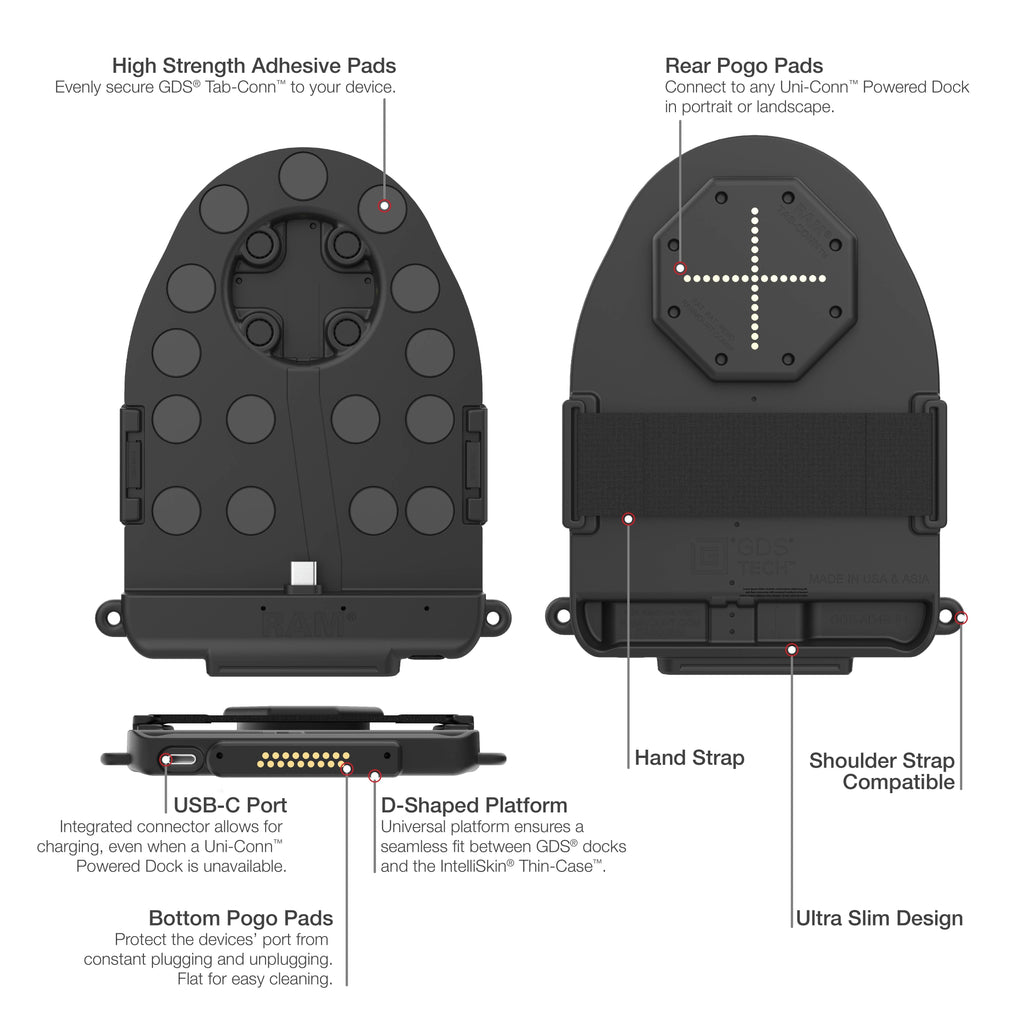 RAM-GDS-TABC-B1DB:RAM-GDS-TABC-B1DB_1:GDS® Tab-Conn™ for Tablets Without Case (D Shape & Rear Pogo Pads)