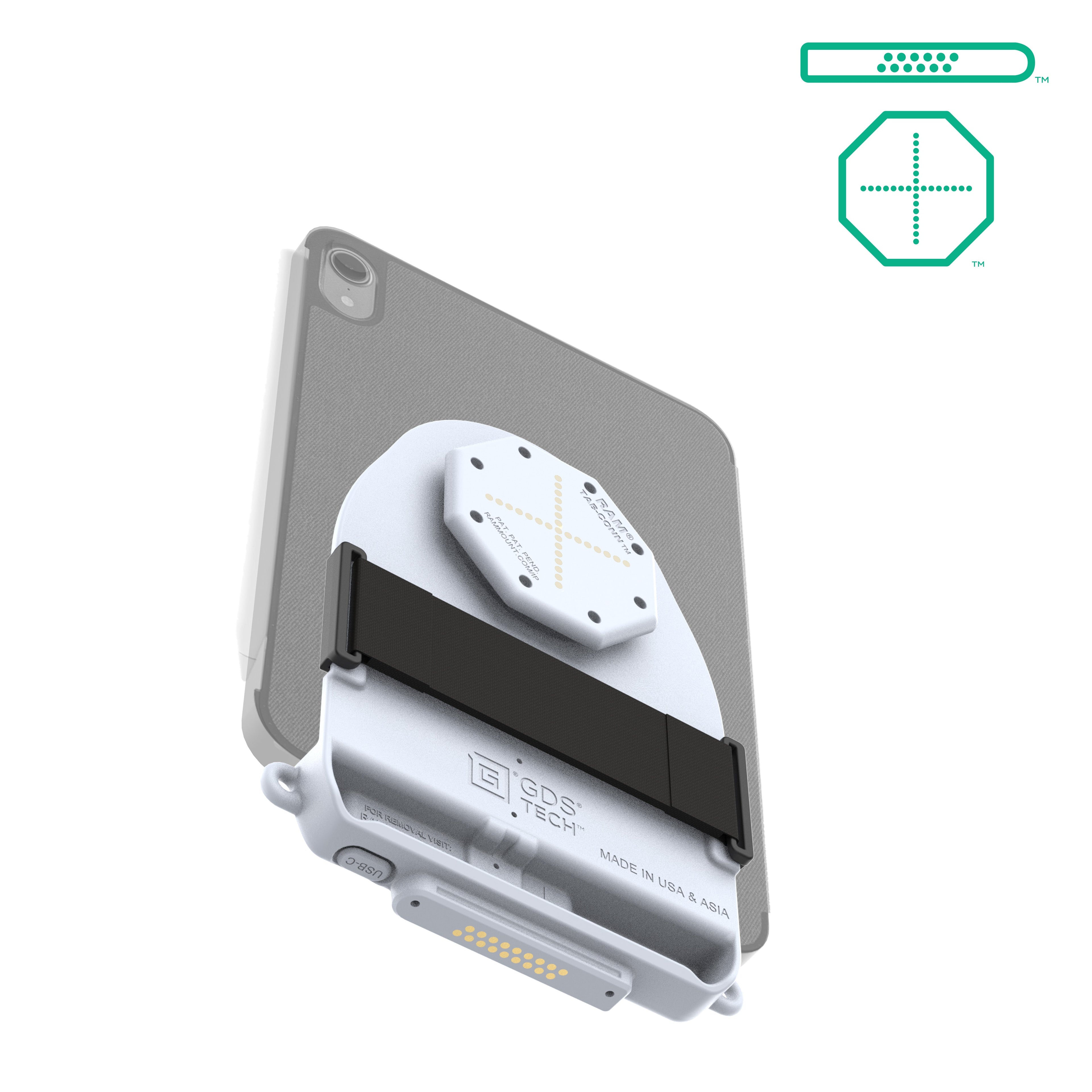 RAM-GDS-TABC-F1DB-GRY:RAM-GDS-TABC-F1DB-GRY_1:GDS® Tab-Conn™ for Folio Style Cases (D Shape & Rear Pogo Pads) - Gray