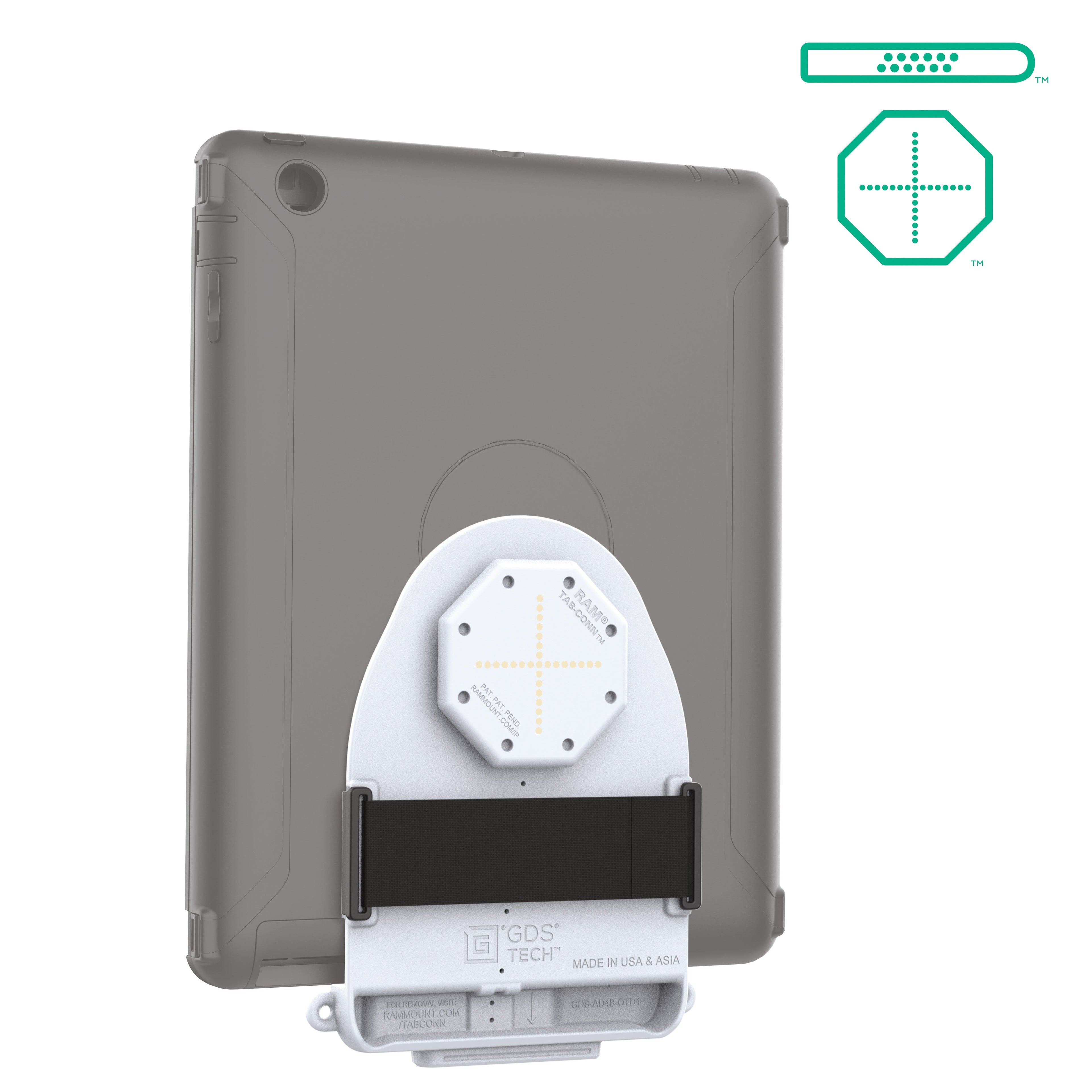RAM-GDS-TABC-OTD1DB-GRY:RAM-GDS-TABC-OTD1DB-GRY_1:GDS® Tab-Conn™ for OtterBox Defender Cases (D Shape & Rear Pads) - Gray