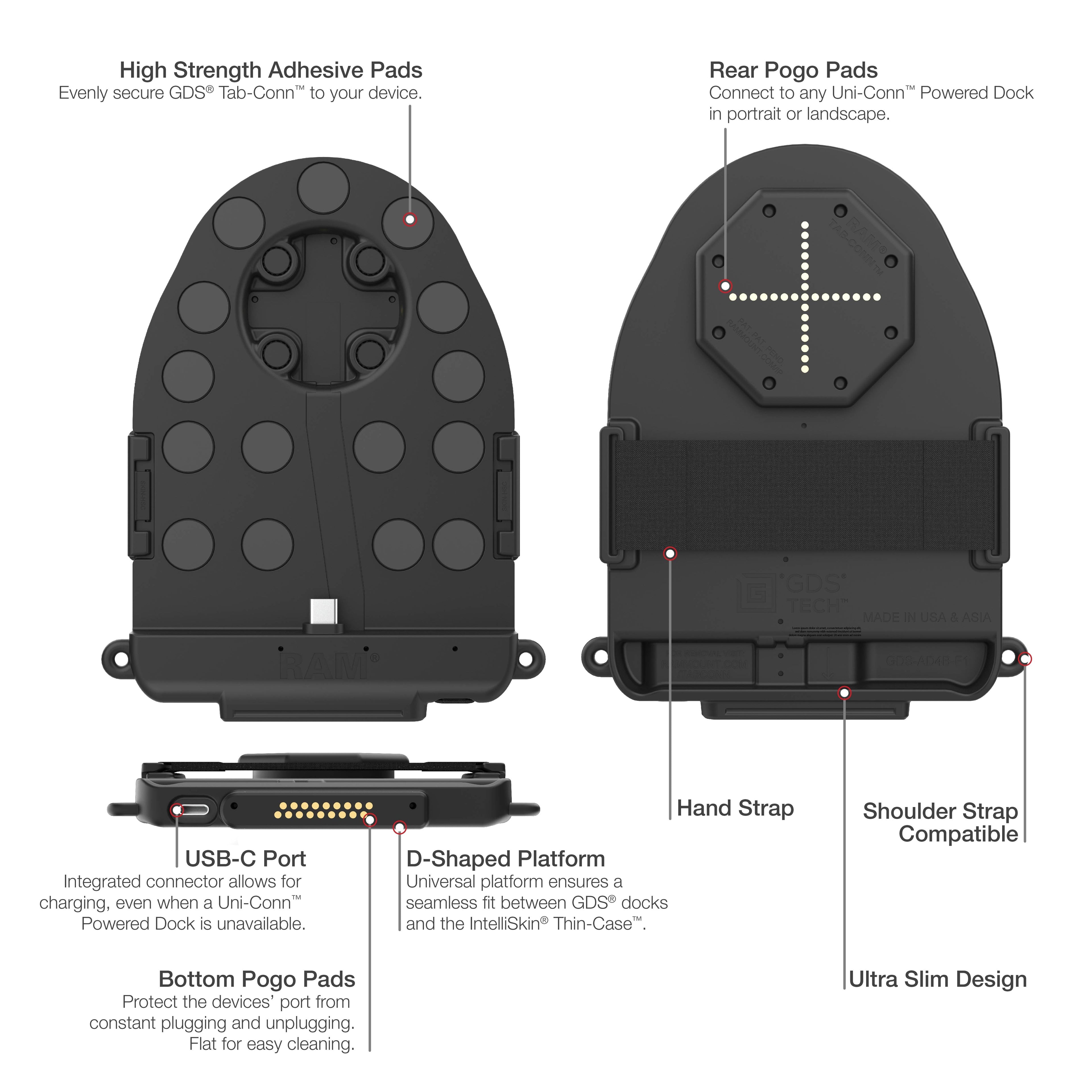 RAM-GDS-TABC-OTD1DB:RAM-GDS-TABC-OTD1DB_1:GDS® Tab-Conn™ for OtterBox Defender Cases (D Shape & Rear Pogo Pads)