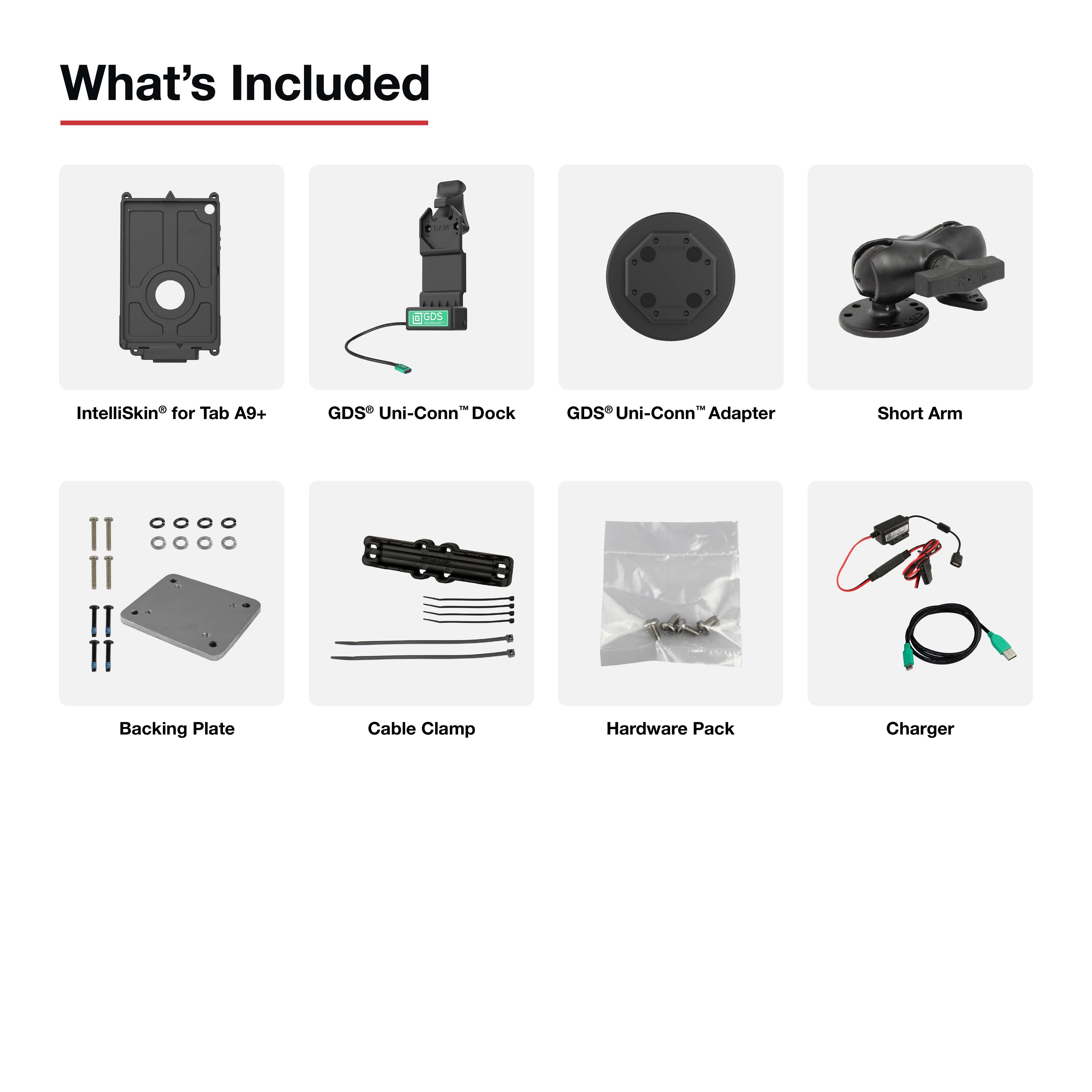 RAM-GDS-U1-SAM88-KIT4:RAM-GDS-U1-SAM88-KIT4_1:GDS® Uni-Conn™ Vehicle Bundle + Single USB-C for Samsung Tab A9+