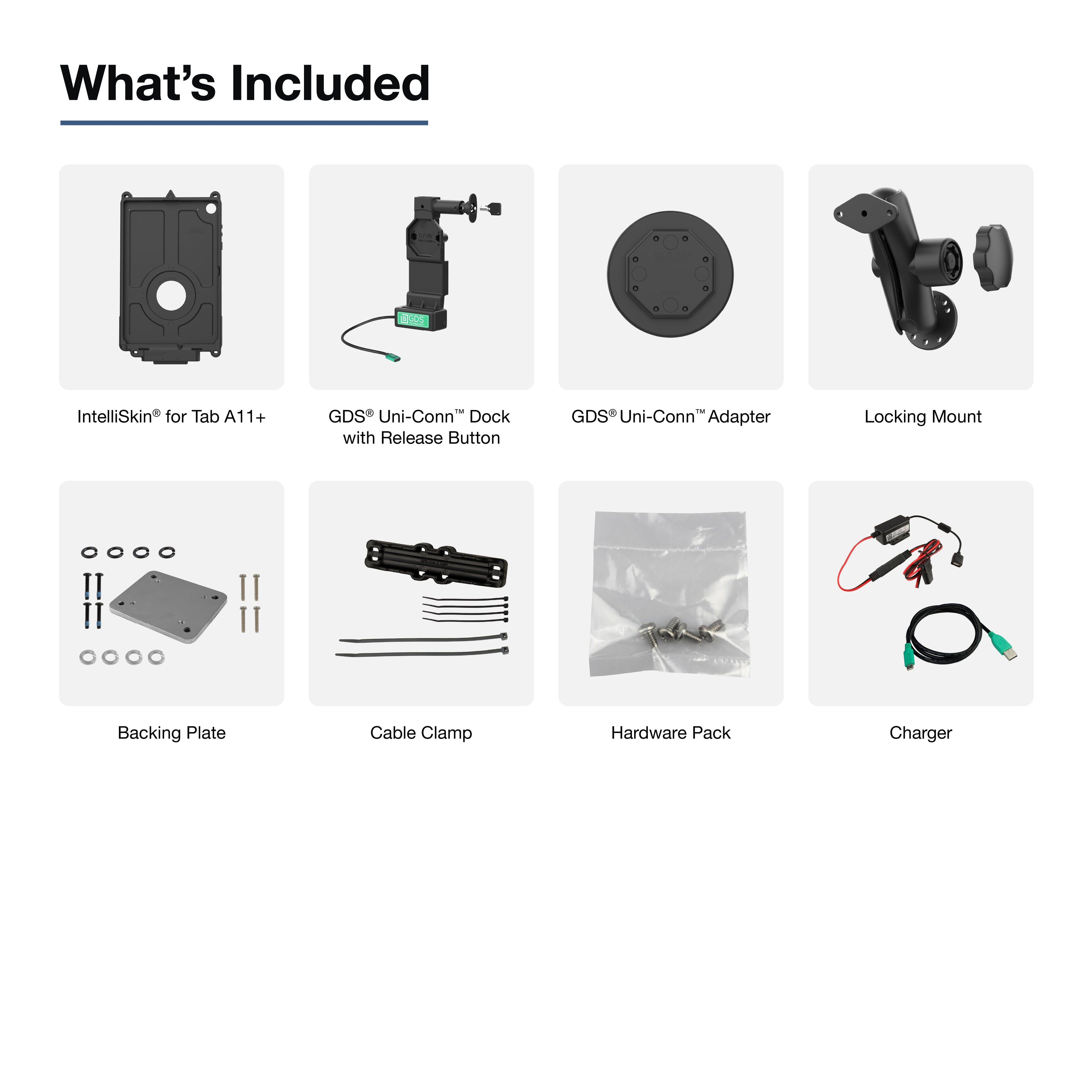 RAM-GDS-U4-SAM88-1-KIT2:RAM-GDS-U4-SAM88-1-KIT2_1:GDS® Uni-Conn™ Locking Vehicle Bundle for Samsung Tab A11+