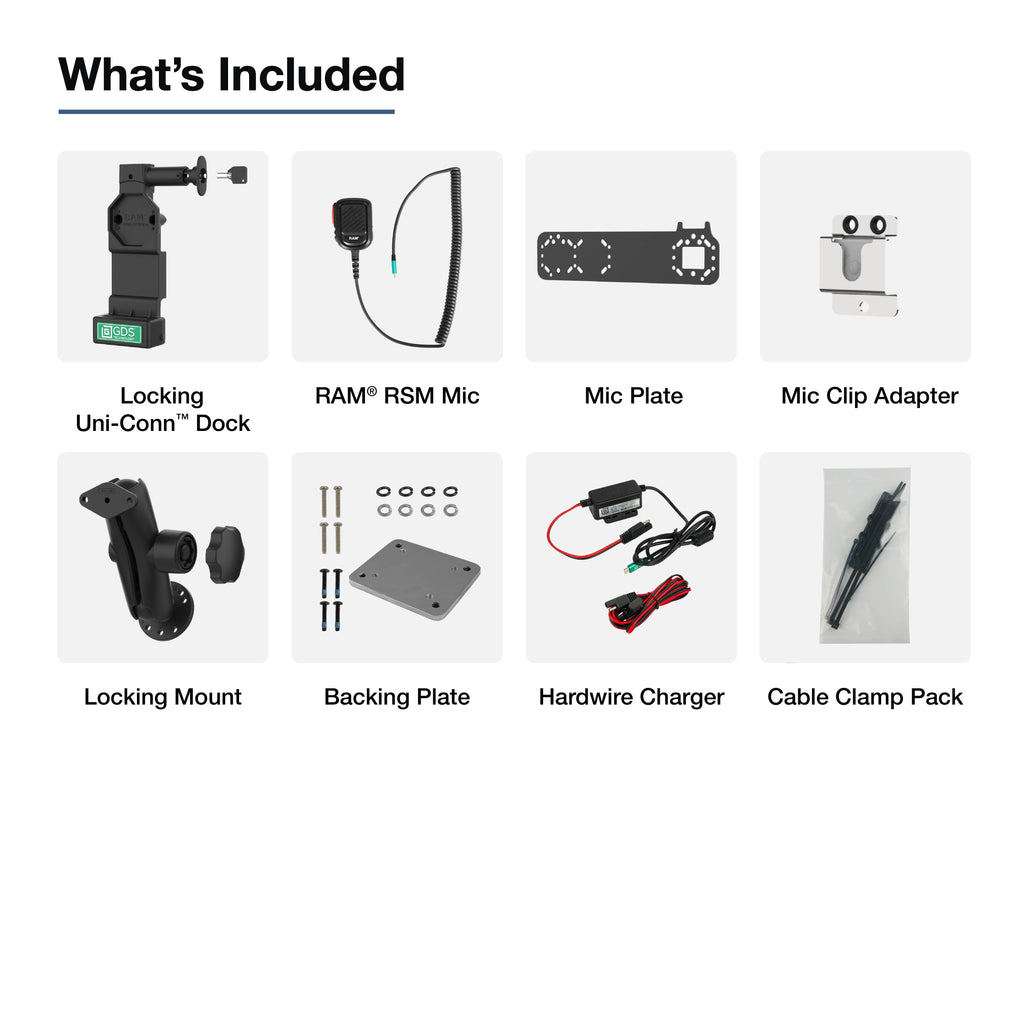 RAM-GDS-U4L-RSM-A05:RAM-GDS-U4L-RSM-A05_1:GDS® Uni-Conn™ Locking PTT Remote Speaker Mic Bundle for Kodiak
