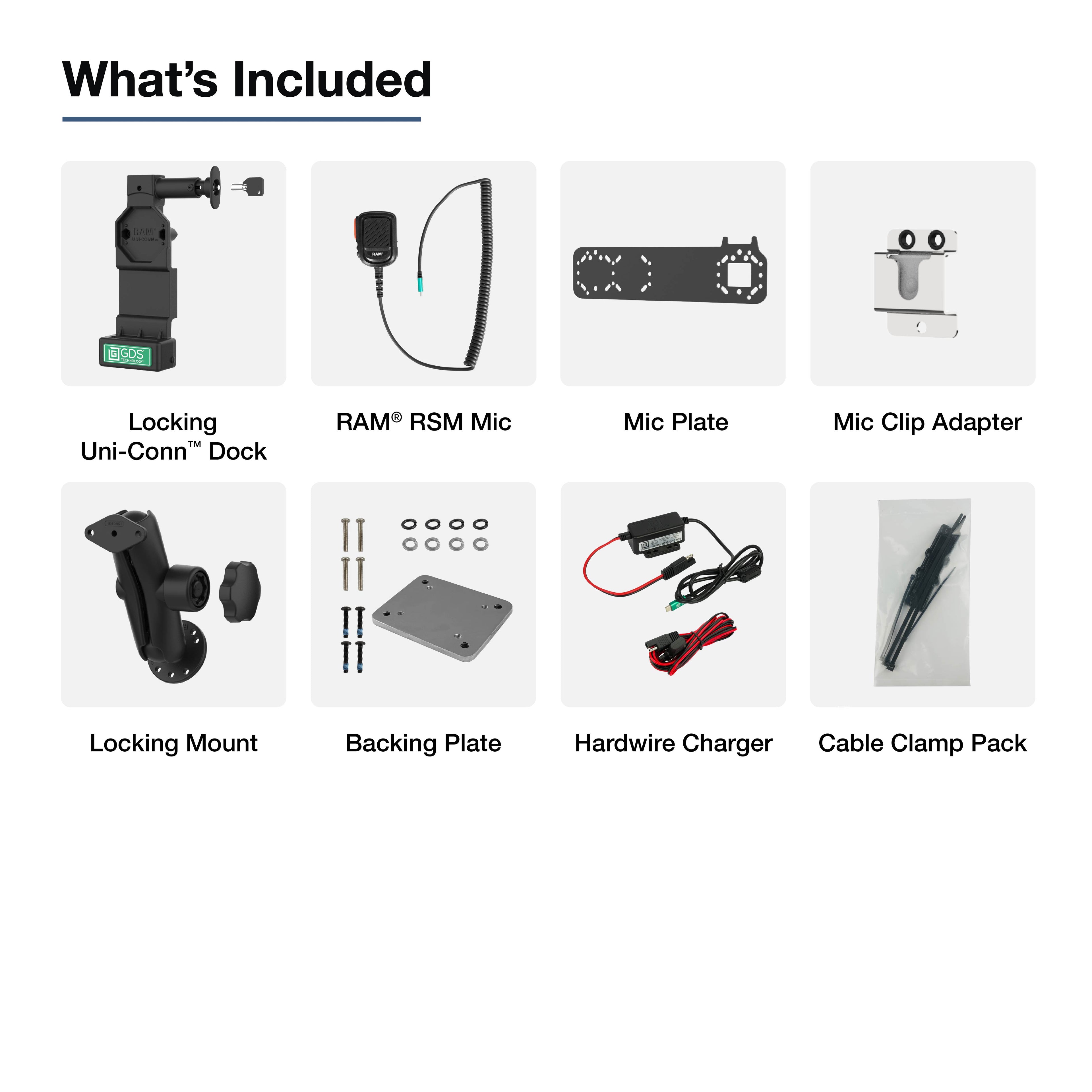 RAM-GDS-U4L-RSM-A05:RAM-GDS-U4L-RSM-A05_1:GDS® Uni-Conn™ Locking PTT Remote Speaker Mic Bundle for Kodiak