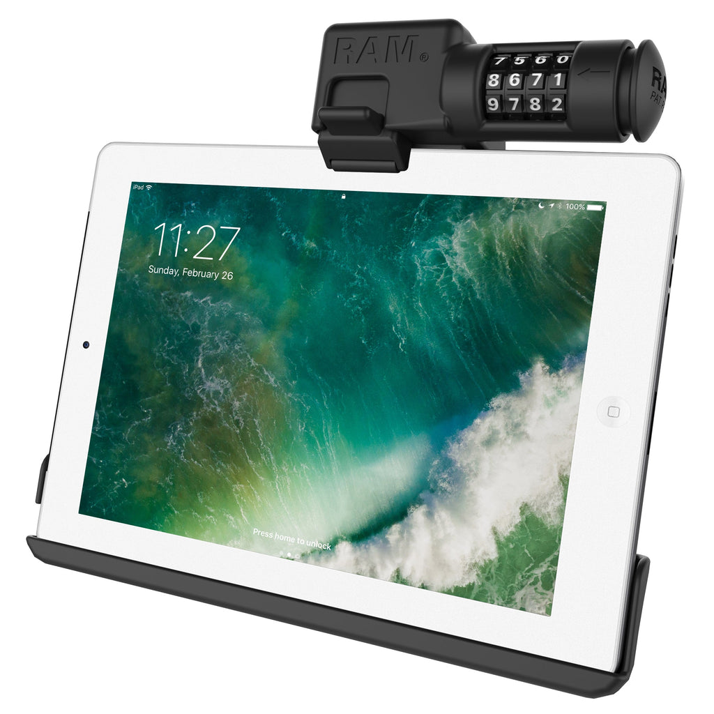 RAM-HOL-AP15CLU:RAM-HOL-AP15CLU_1:RAM® EZ-Roll'r™ Combo Locking Holder for iPad 6th Gen, Air 2 + More