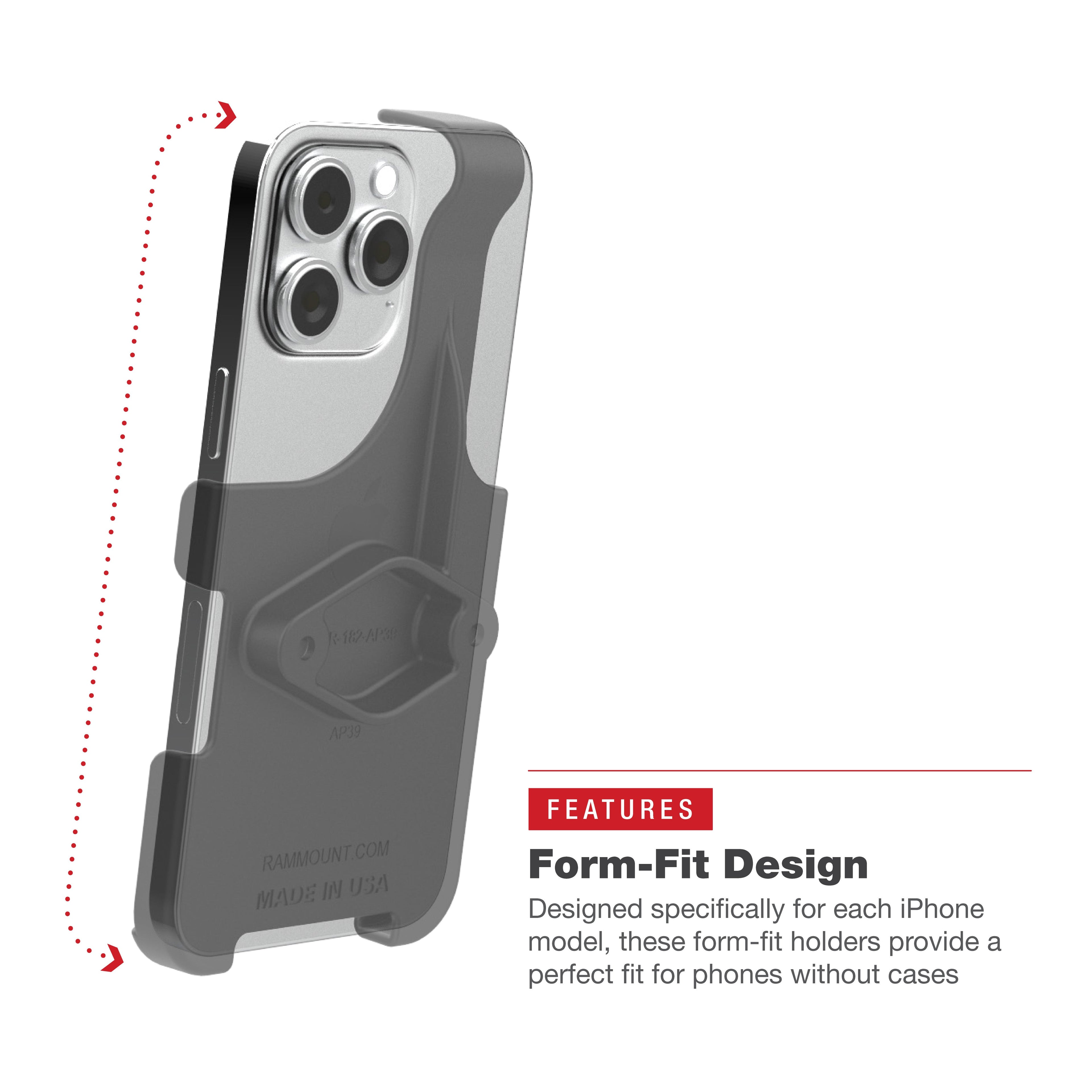 RAM-HOL-AP38-1U:RAM-HOL-AP38-1U_1:RAM® Form-Fit Holder for Apple iPhone 15 Pro