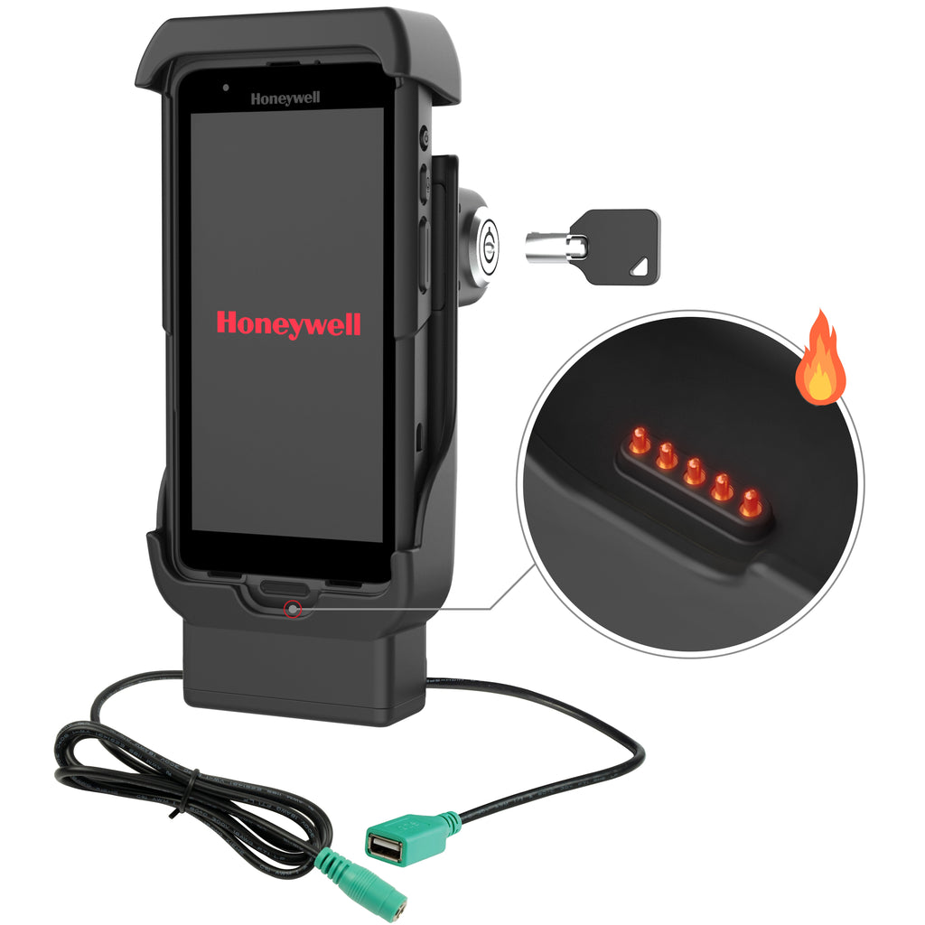 RAM-HOL-HON12PDHLU:RAM-HOL-HON12PDHLU_1:RAM® Locking Powered Dock + USB-A for Honeywell CT40/45/47 - Heated Pins