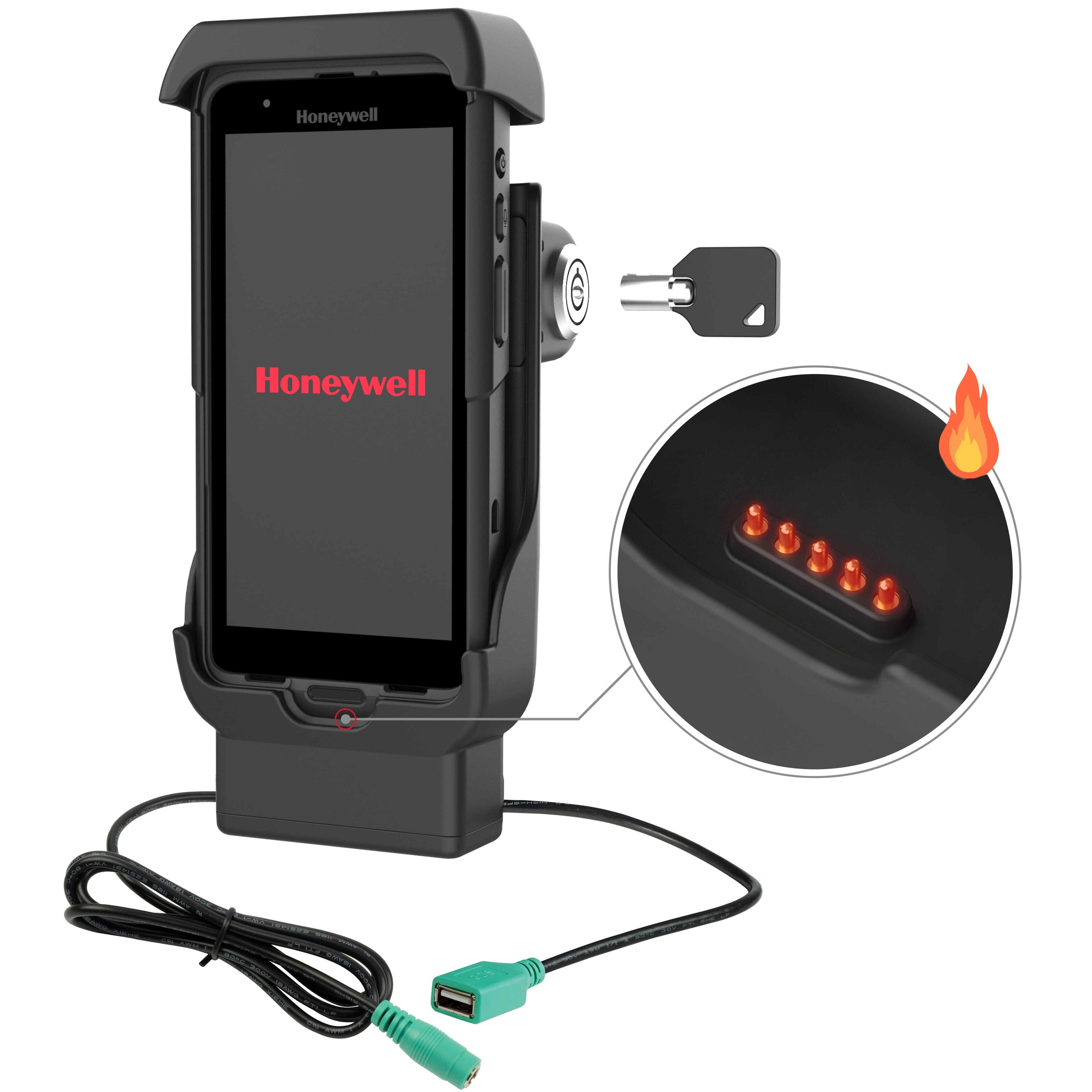 RAM-HOL-HON12PDHLU:RAM-HOL-HON12PDHLU_1:RAM® Locking Powered Dock + USB-A for Honeywell CT40/45/47 - Heated Pins