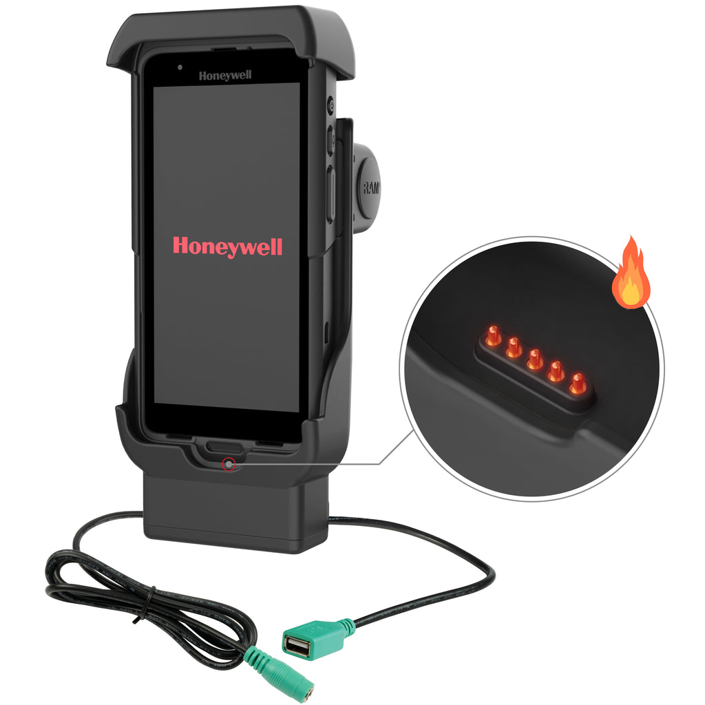 RAM-HOL-HON12PDHU:RAM-HOL-HON12PDHU_1:RAM® Powered Dock + USB-A for Honeywell CT40/45/47 - Heated Pins