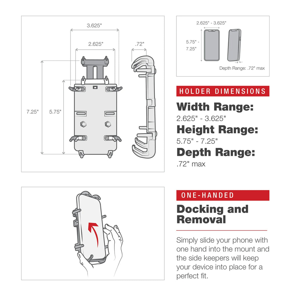 RAM-HOL-PD4-400-1RU:RAM-HOL-PD4-400-1RU_1:RAM® Quick-Grip™ XL Phone Mount with Rotating Low-Profile Tough-Claw™