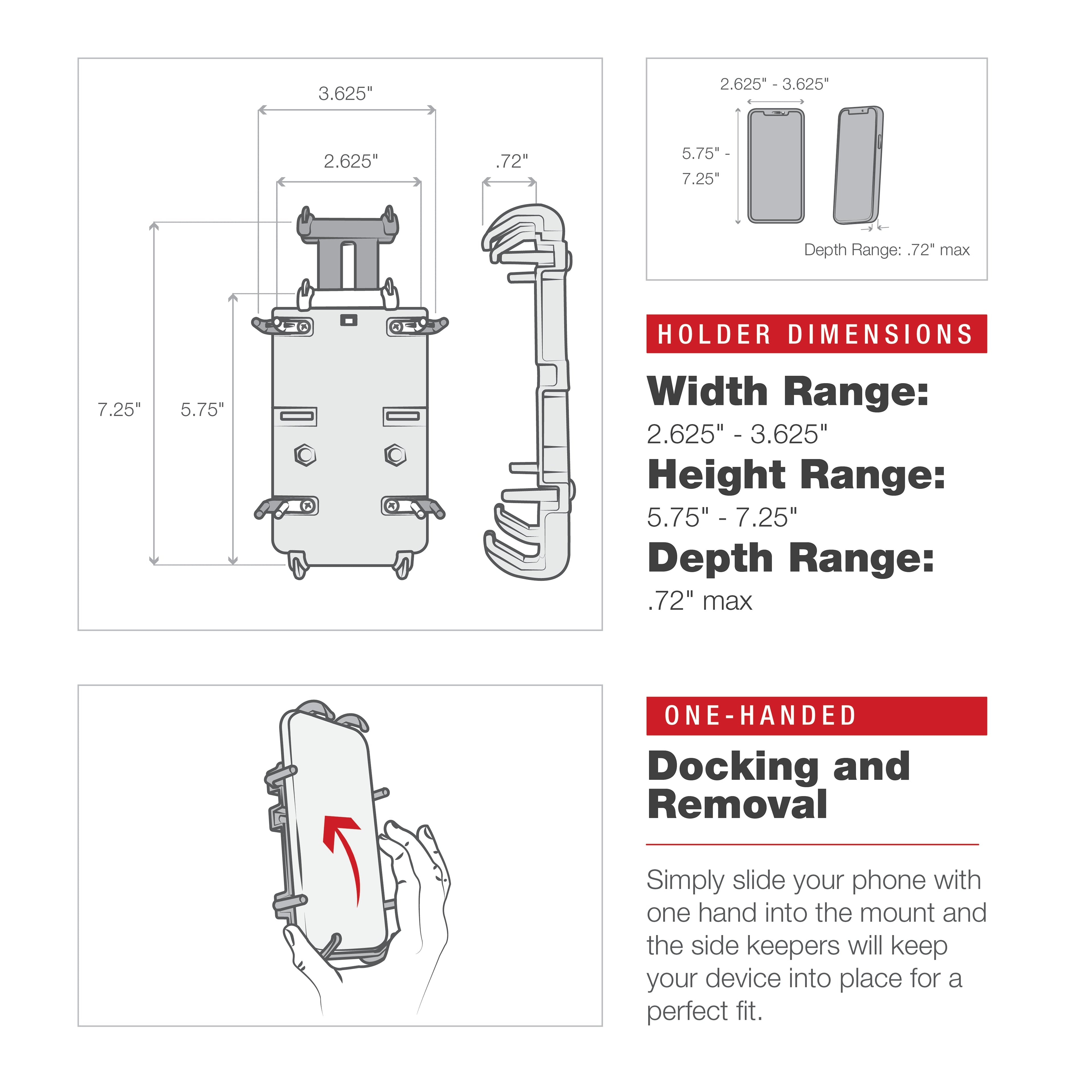RAM-HOL-PD4-400-1U:RAM-HOL-PD4-400-1U_1:RAM® Quick-Grip™ XL Phone Mount with Low-Profile Tough-Claw™