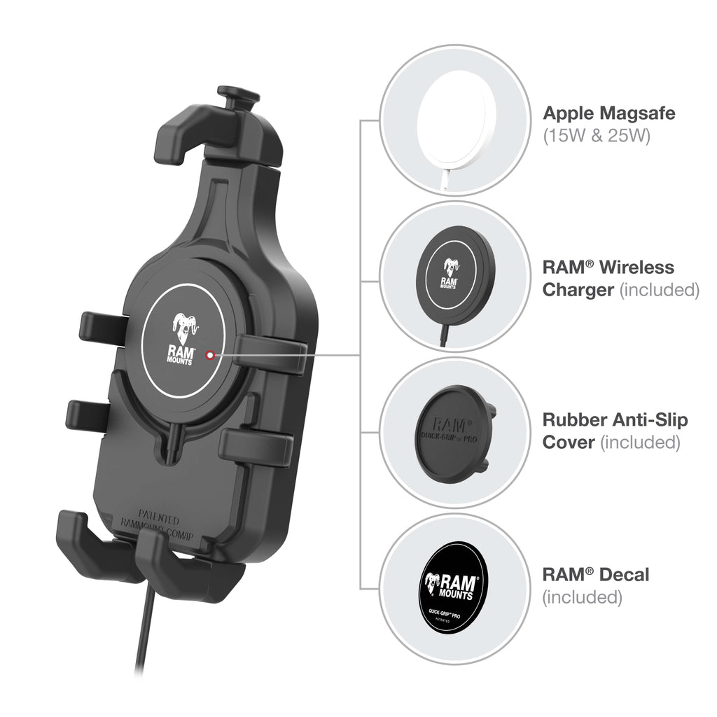 RAM-HOL-PD5B-W2MU:RAM-HOL-PD5B-W2MU_1:RAM® Quick-Grip™ Pro with Ball & Qi2 15W Wireless Charger