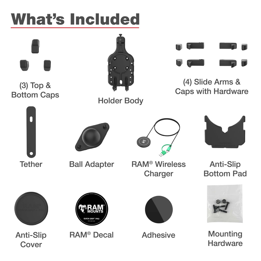 RAM-HOL-PD5B-W2MU:RAM-HOL-PD5B-W2MU_1:RAM® Quick-Grip™ Pro with Ball & Qi2 15W Wireless Charger