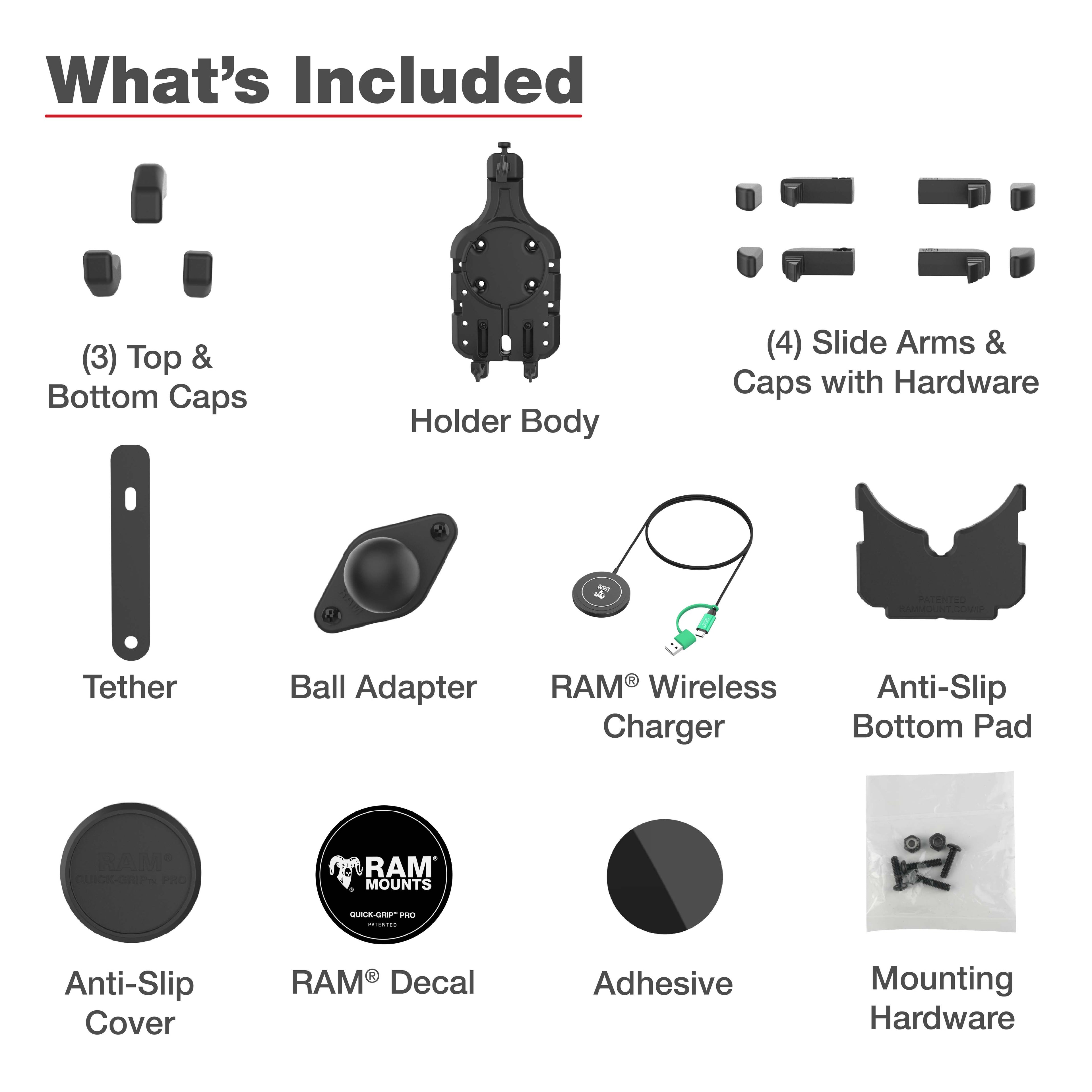 RAM-HOL-PD5B-W2MU:RAM-HOL-PD5B-W2MU_1:RAM® Quick-Grip™ Pro with Ball & Qi2 15W Wireless Charger