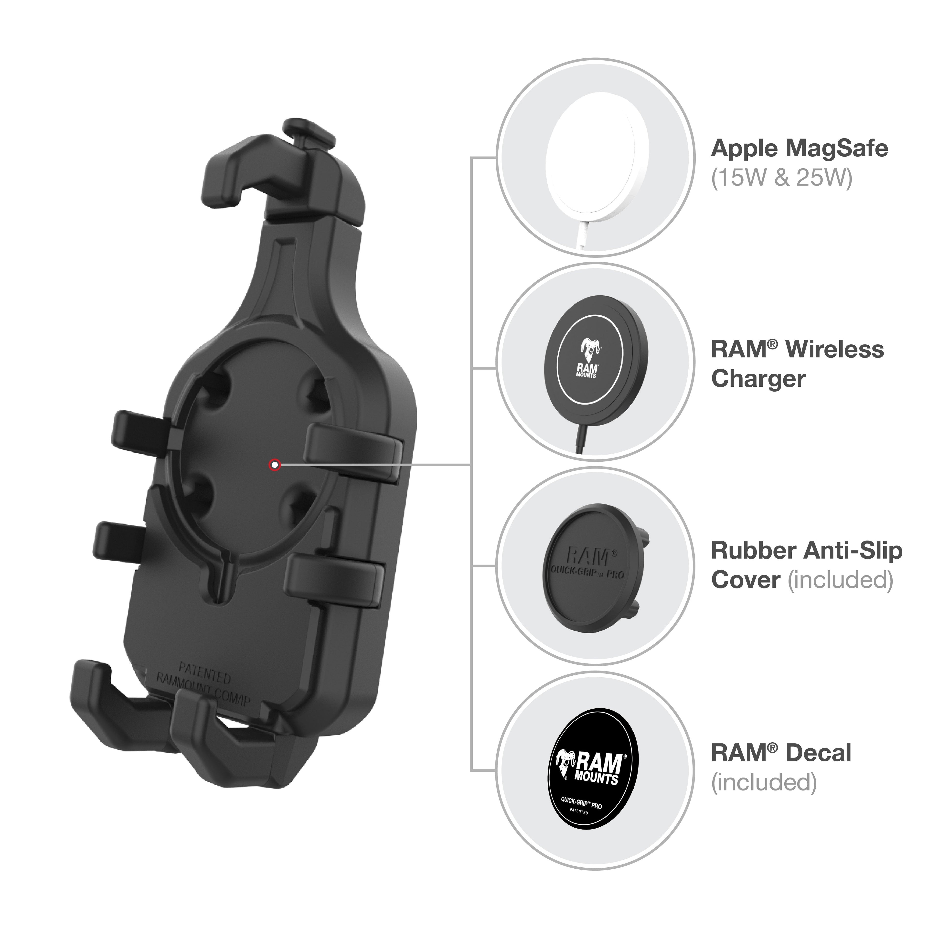 RAM-HOL-PD5BVU:RAM-HOL-PD5BVU_1:RAM® Quick-Grip™ Pro Phone Holder with Ball & Vibration Damper