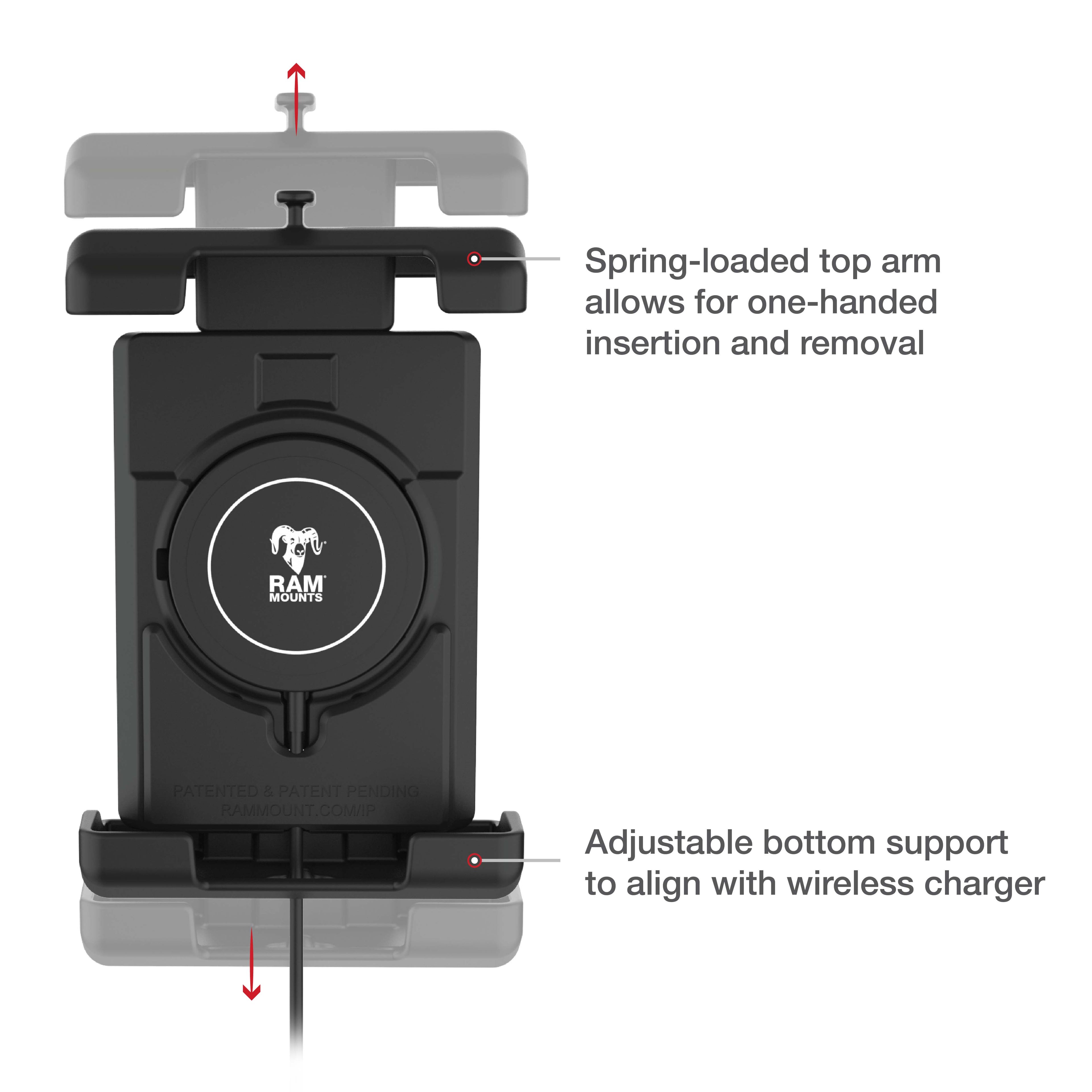 RAM-HOL-PD7B-W2MU:RAM-HOL-PD7B-W2MU_1:RAM® Quick-Grip™ Pro XL with Ball & Qi2 15W Wireless Charger