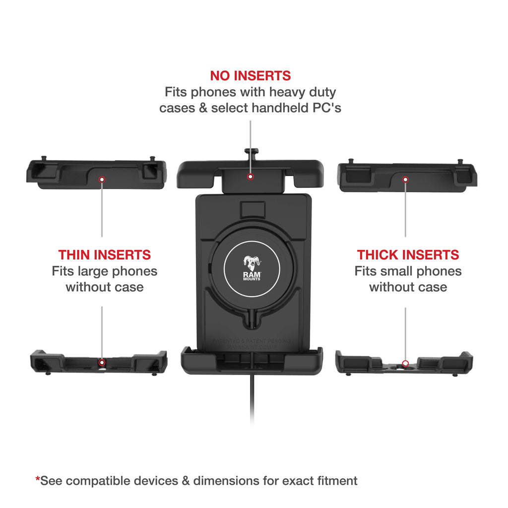 RAM-HOL-PD7B-W2MU:RAM-HOL-PD7B-W2MU_1:RAM® Quick-Grip™ Pro XL with Ball & Qi2 15W Wireless Charger