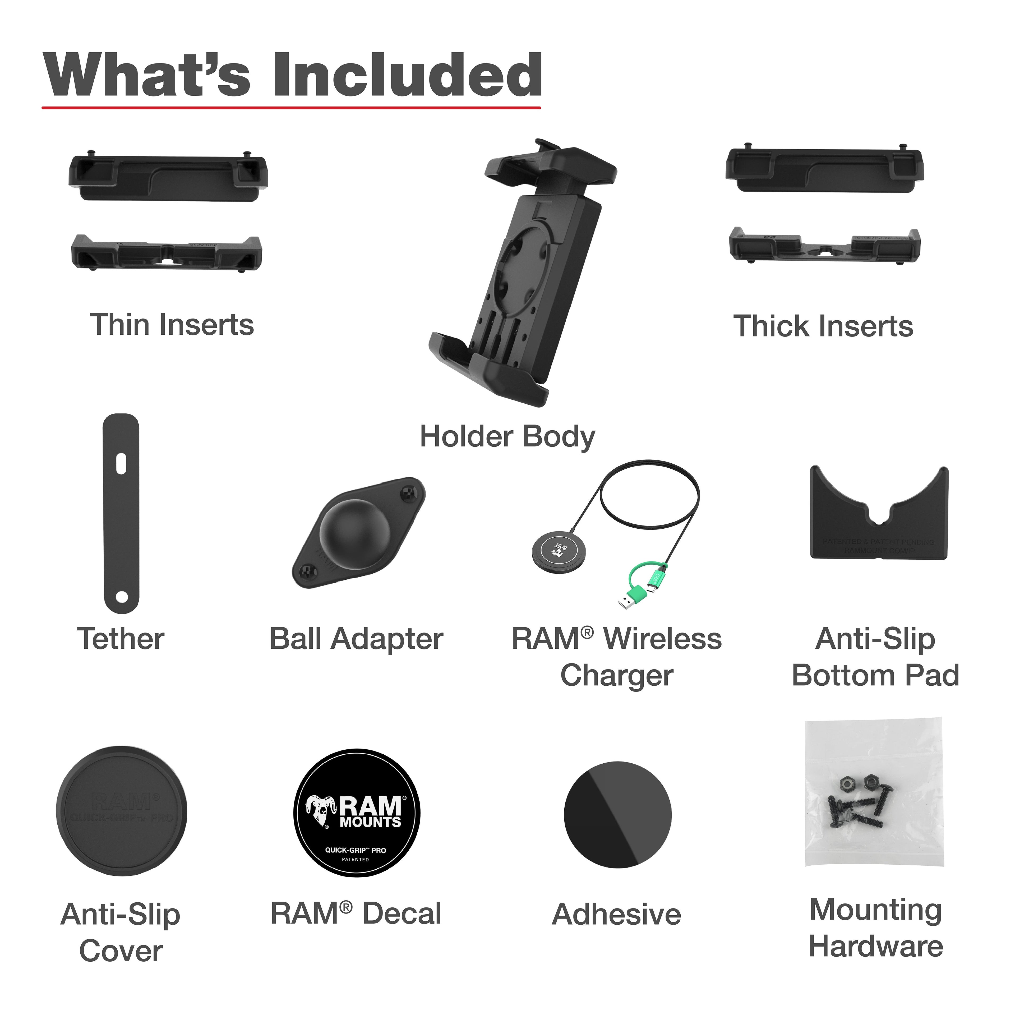 RAM-HOL-PD7B-W2MU:RAM-HOL-PD7B-W2MU_1:RAM® Quick-Grip™ Pro XL with Ball & Qi2 15W Wireless Charger