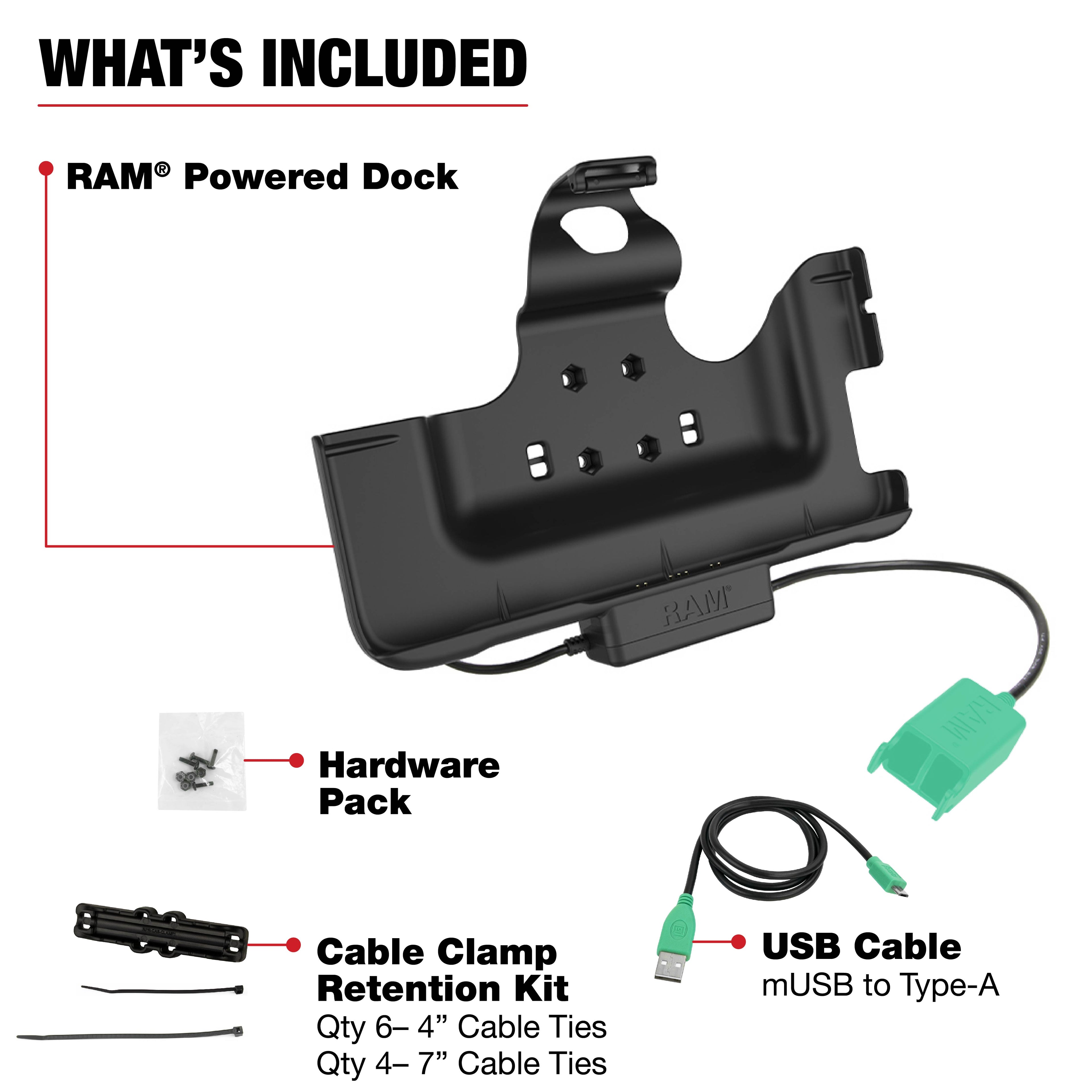 RAM-HOL-SAM52PD2U:RAM-HOL-SAM52PD2U_1:RAM® Power & Dual USB Data Dock for Tab Active5 Pro & 4 Pro