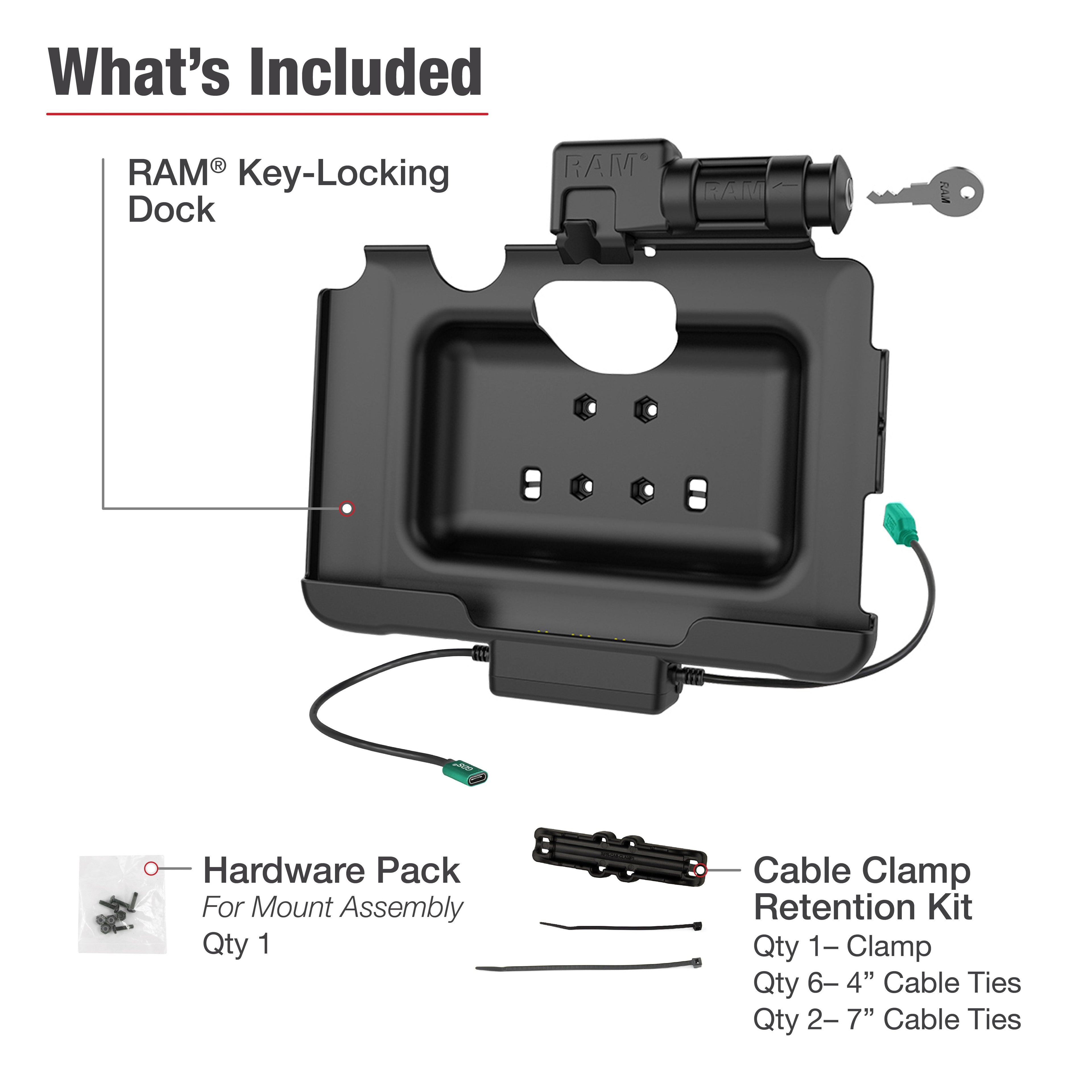 RAM-HOL-SAM57CPKL-1AU:RAM-HOL-SAM57CPKL-1AU_1:RAM® Key-Locking Power + Data Dock for Tab Active5 Pro & 4 Pro