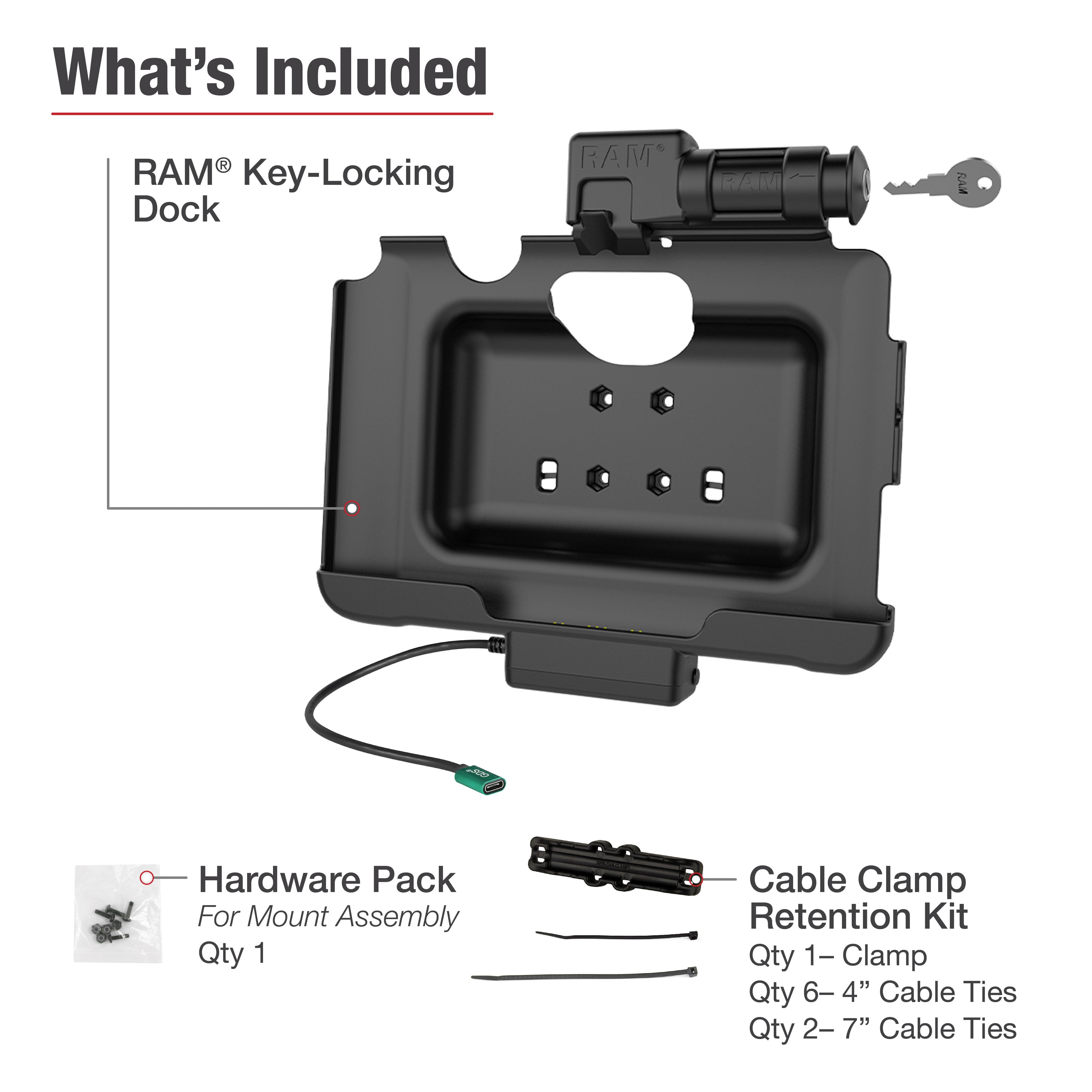 RAM-HOL-SAM57CPKLU:RAM-HOL-SAM57CPKLU_1:RAM® Key-Locking USB-C Powered Dock for Tab Active5 Pro & 4 Pro