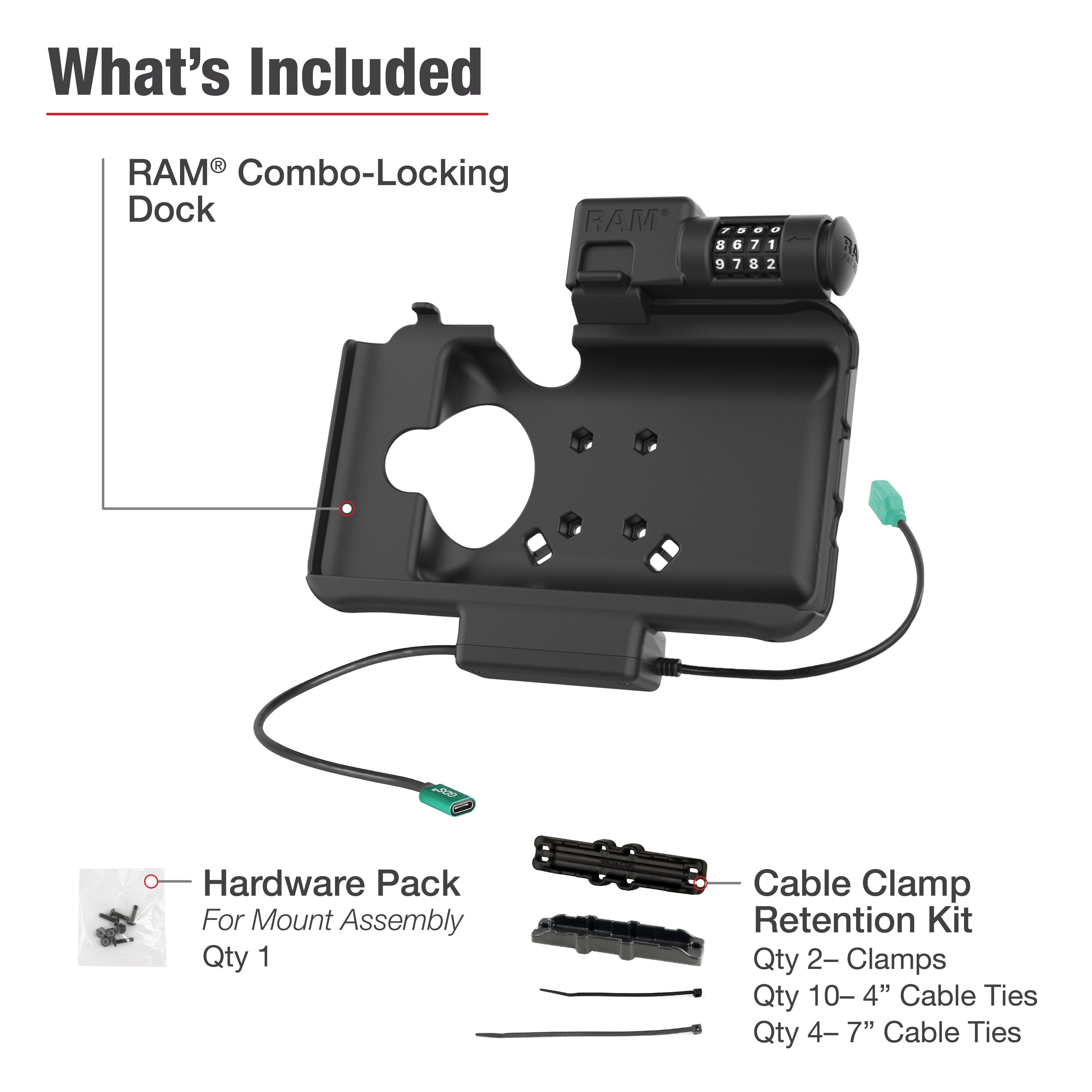 RAM-HOL-SAM58CPCL-1AU:RAM-HOL-SAM58CPCL-1AU_1:RAM® Combo Locking Power + Data Dock for Samsung Tab Active5 & 3