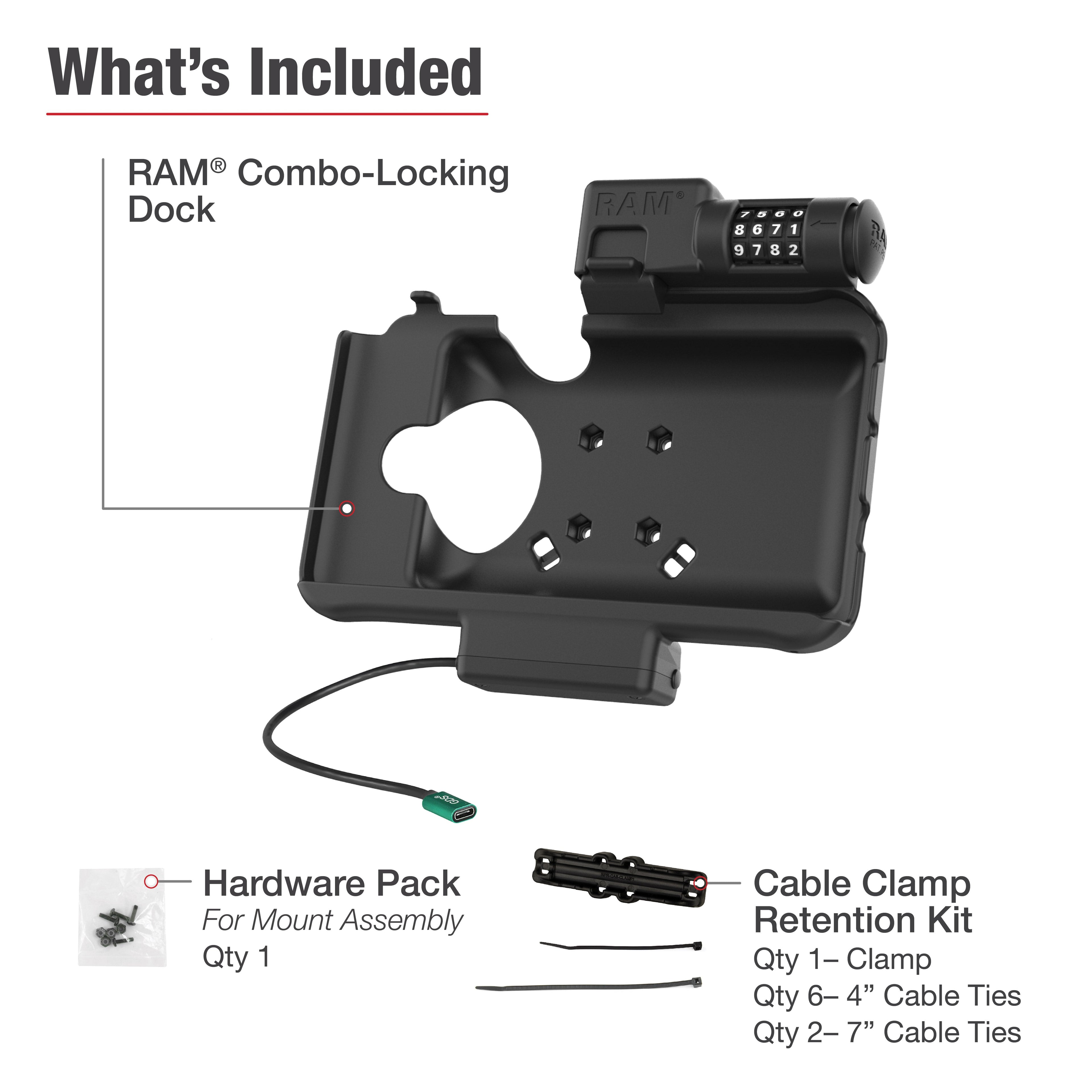 RAM-HOL-SAM58CPCLU:RAM-HOL-SAM58CPCLU_1:RAM® Combo Locking USB-C Powered Dock for Samsung Tab Active5 & 3