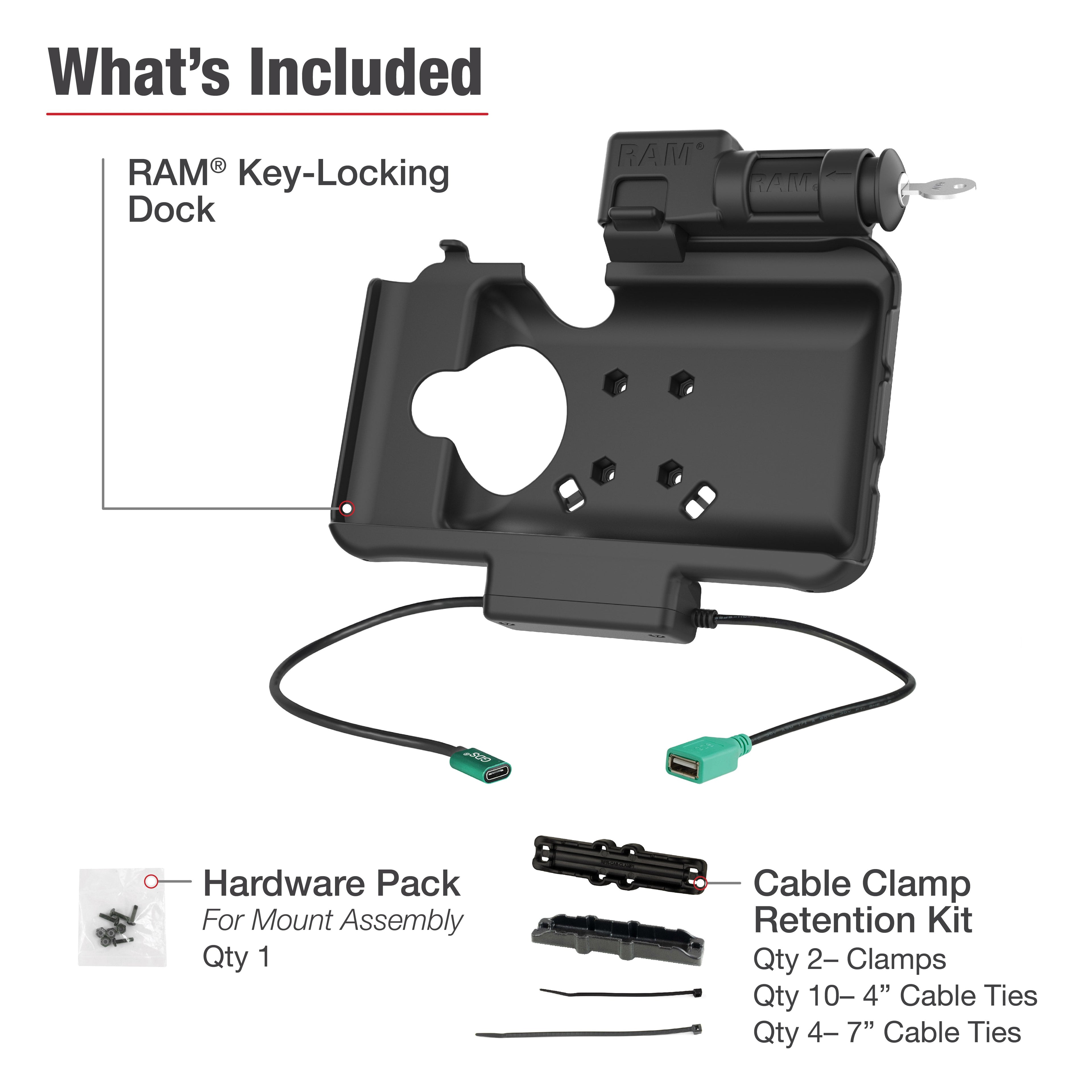 RAM-HOL-SAM58CPKL-1AU:RAM-HOL-SAM58CPKL-1AU_.1:RAM® Key Locking Power + Data Dock for Samsung Tab Active5 & 3