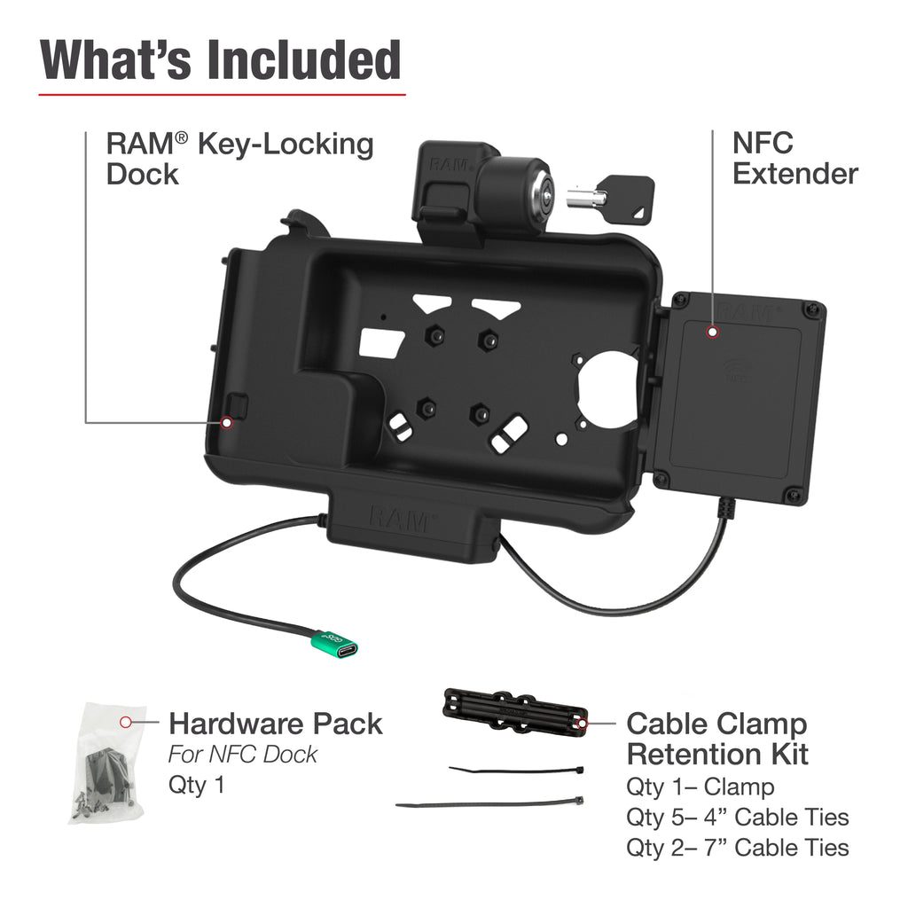 RAM-HOL-SAM58CPKL-NFCU:RAM-HOL-SAM58CPKL-NFCU_1:RAM® Locking USB-C Powered Dock for Tab Active5 & 3 with NFC Extender