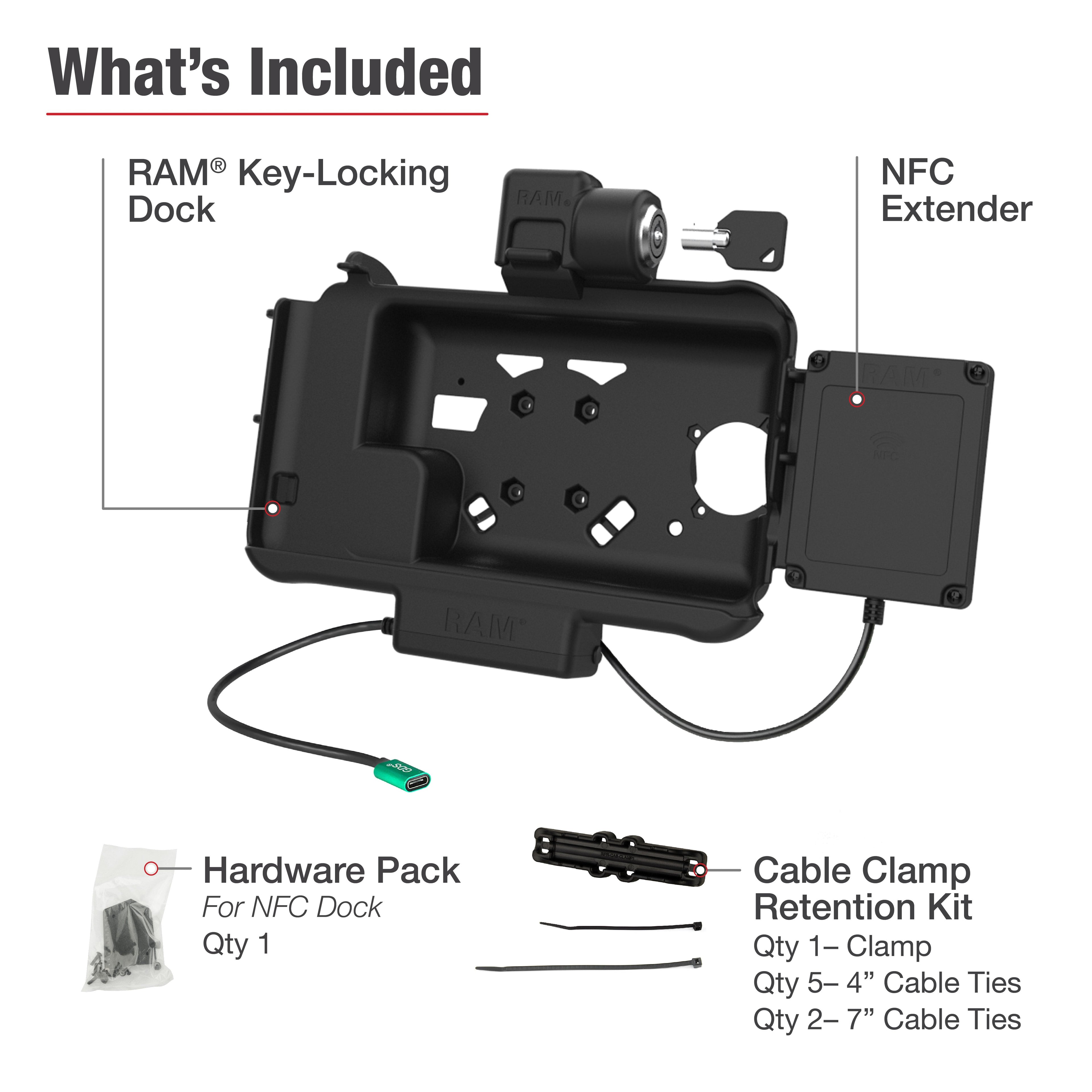 RAM-HOL-SAM58CPKL-NFCU:RAM-HOL-SAM58CPKL-NFCU_1:RAM® Locking USB-C Powered Dock for Tab Active5 & 3 with NFC Extender