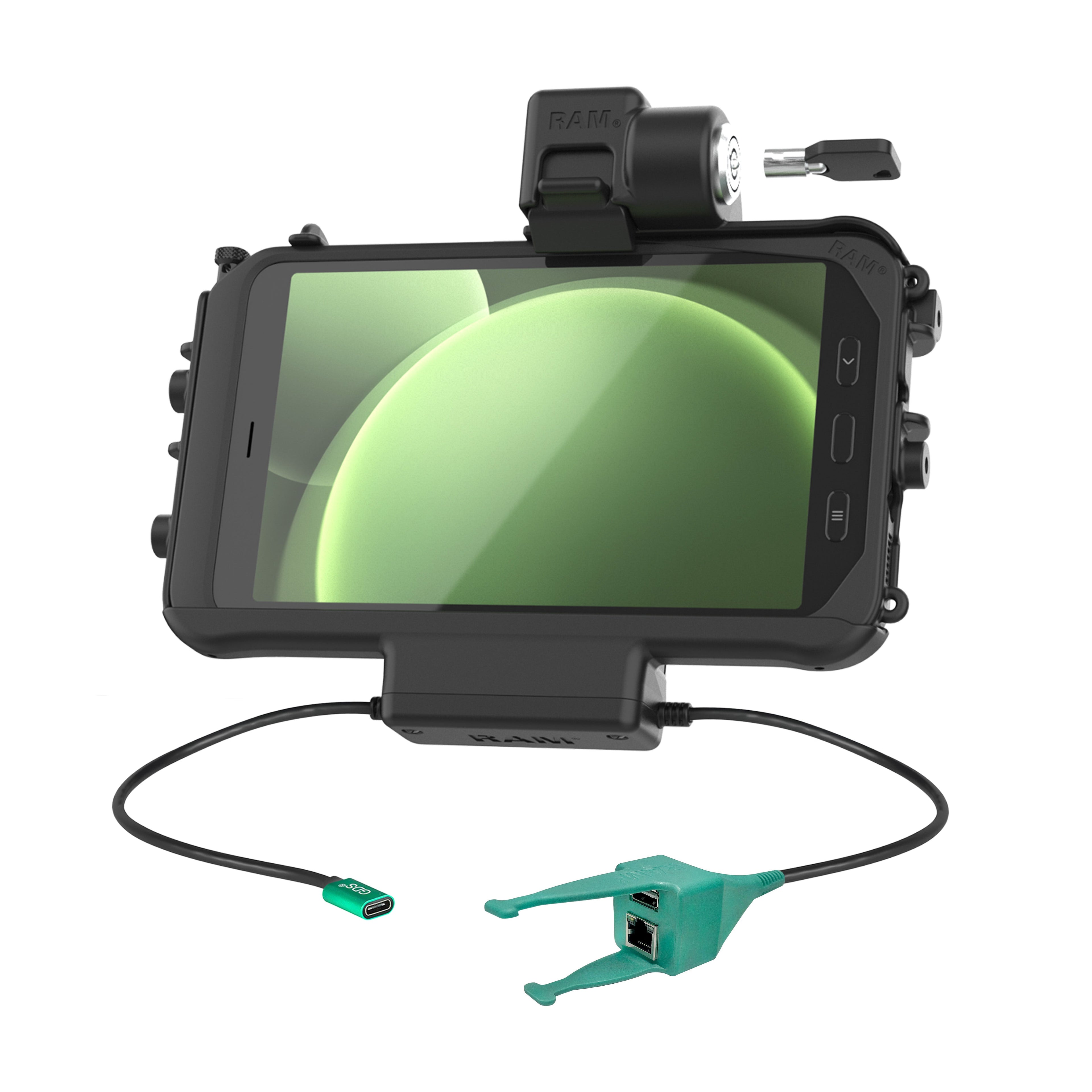 RAM-HOL-SAM58CPKLT-RJ45AU:RAM-HOL-SAM58CPKLT-RJ45AU_1:RAM® Thin-Dock™ Power + USB-A & RJ45 Data for Tab Active5 & 3