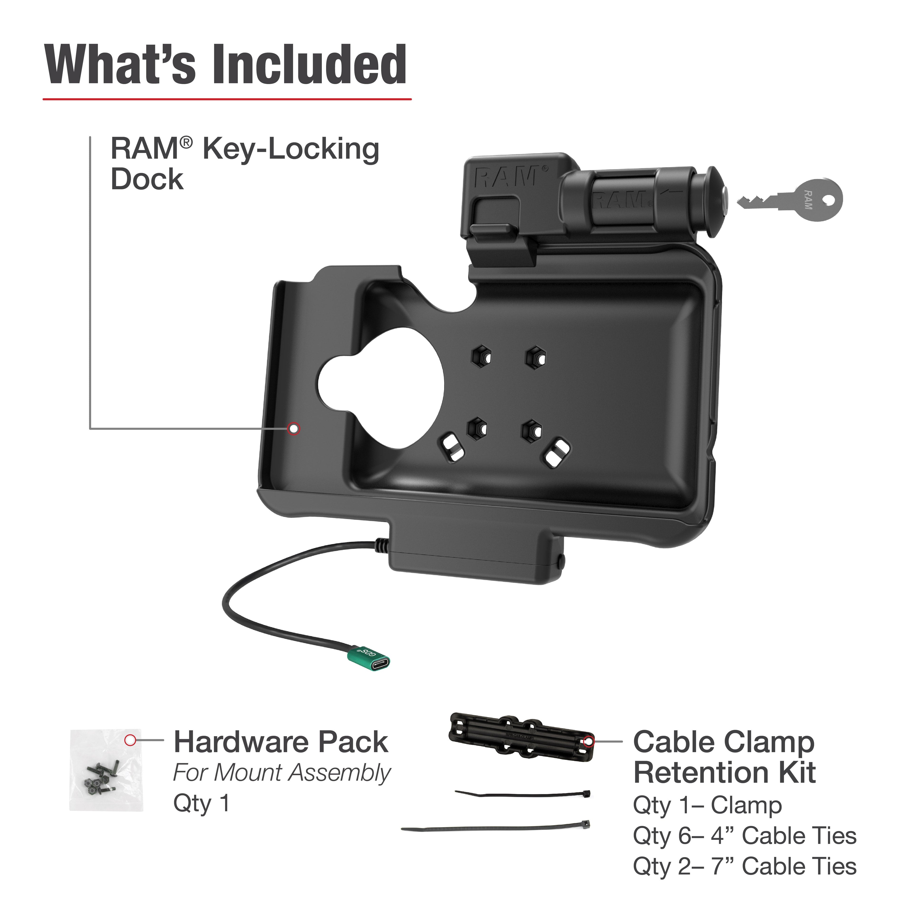 RAM-HOL-SAM58CPKLU:RAM-HOL-SAM58CPKLU_1:RAM® Key Locking USB-C Powered Dock for Samsung Tab Active5 & 3