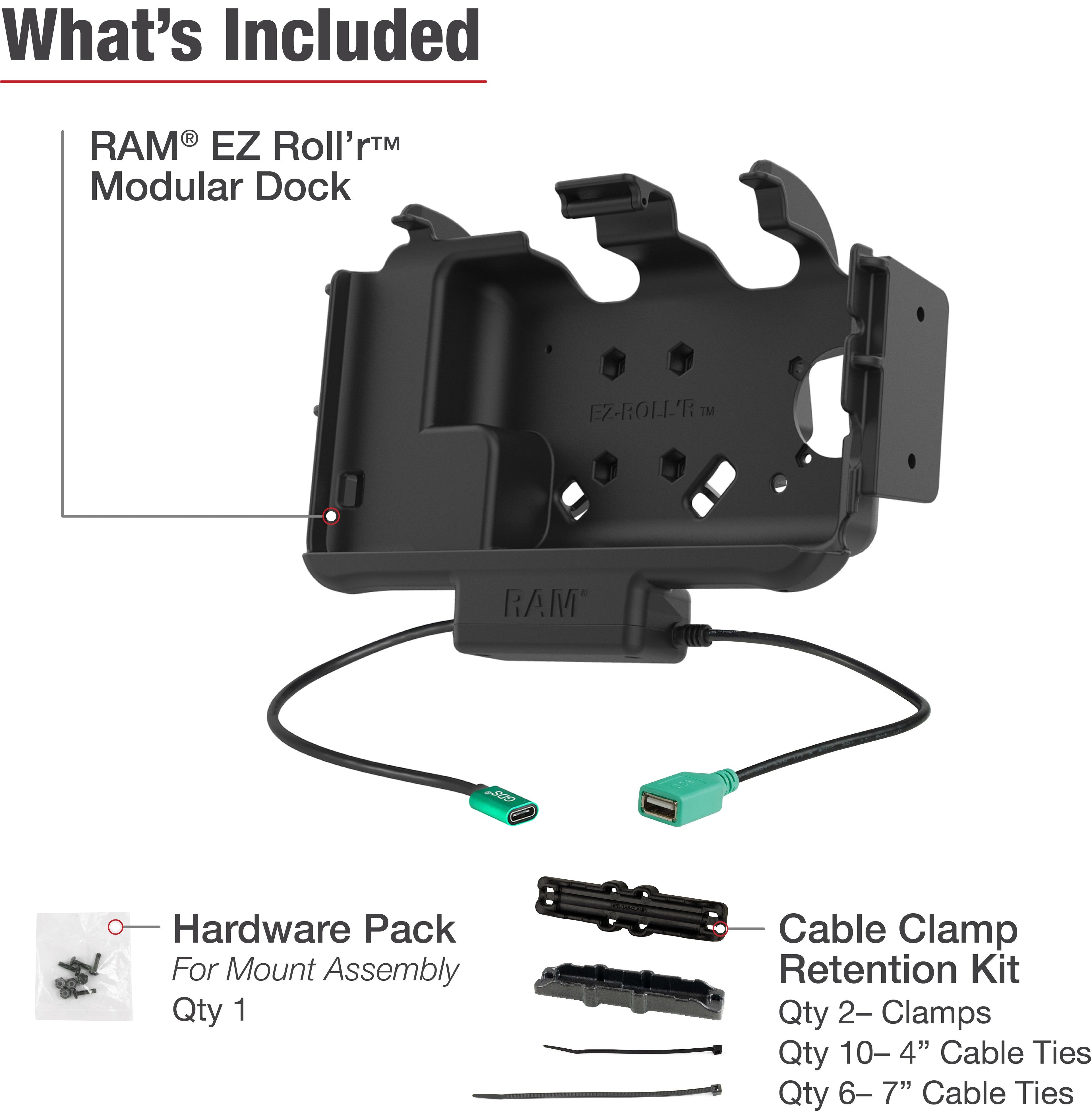 RAM-HOL-SAM60CPN-1AU:RAM-HOL-SAM60CPN-1AU_1:RAM® EZ-Roll'r™ Modular Power + Single USB Dock Samsung Tab Active5 & 3