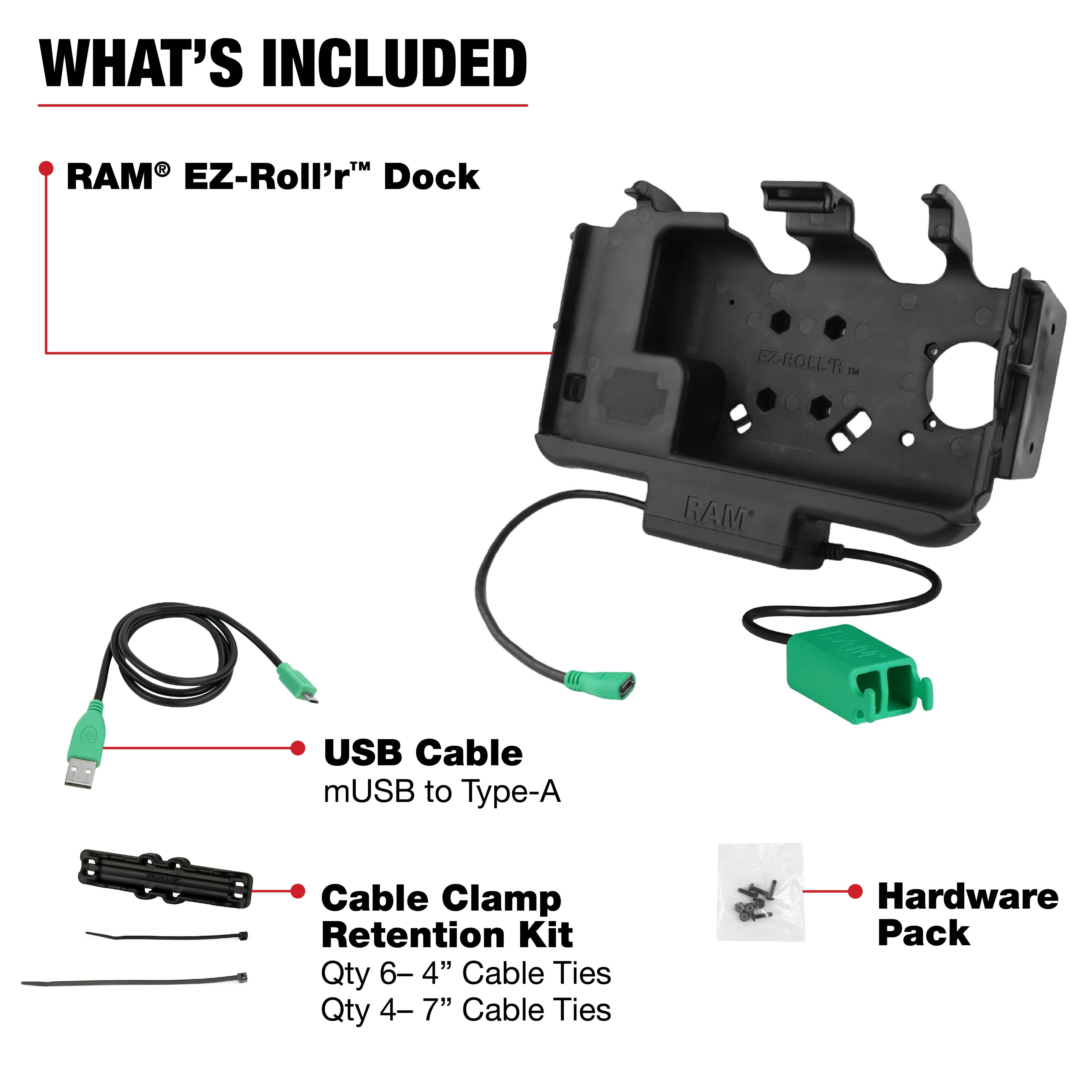 RAM-HOL-SAM60PD2NU:RAM-HOL-SAM60PD2NU_1:RAM® EZ Roll'r™ Modular Dual USB Dock for Samsung Tab Active5 & 3