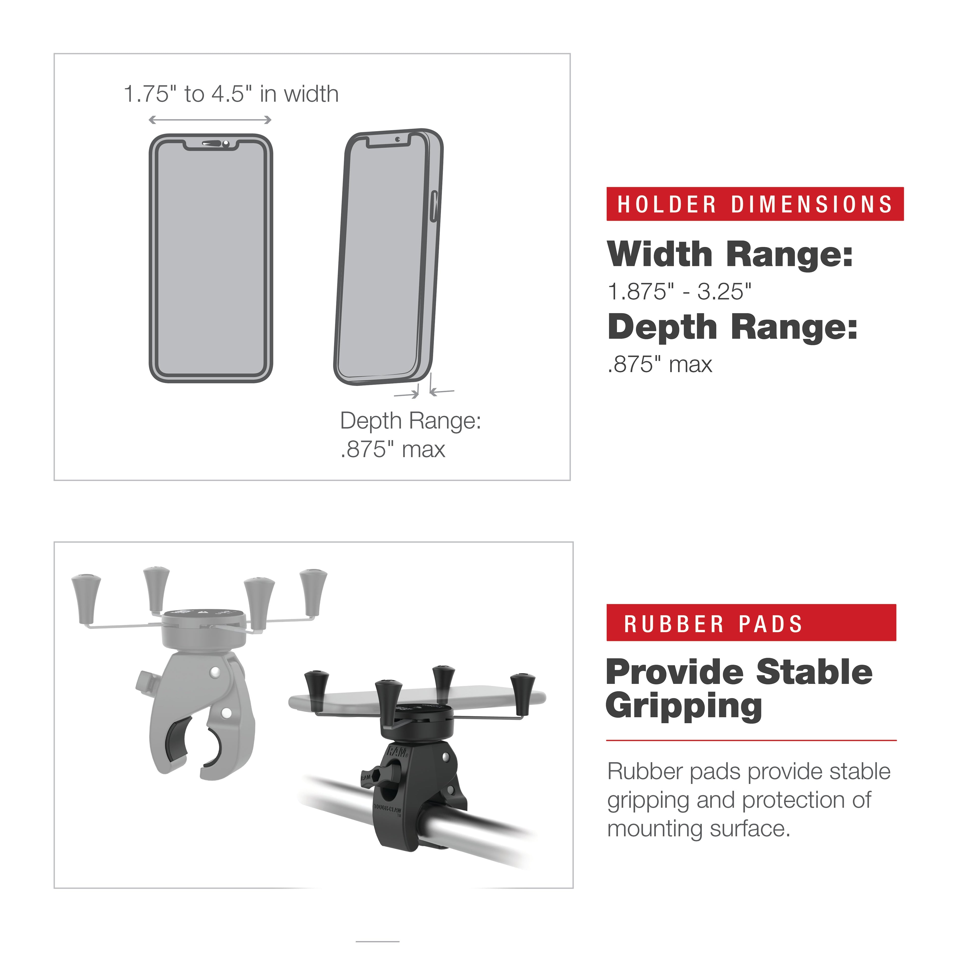 RAM-HOL-UN10-404-2U:RAM-HOL-UN10-404-2U_1:RAM® X-Grip® Large Phone Mount with Low-Profile Medium Tough-Claw™