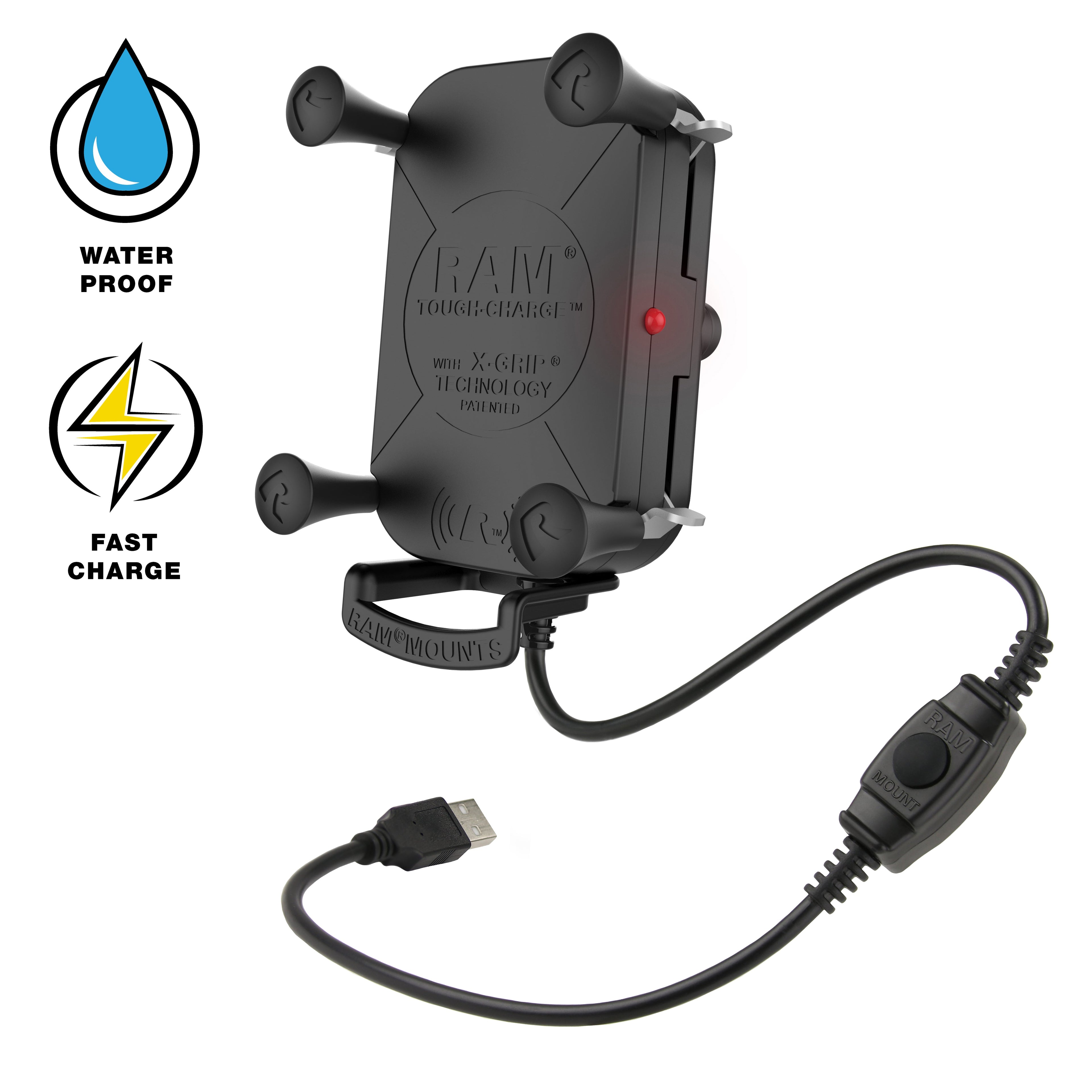 RAM-HOL-UN12WB-1:RAM-HOL-UN12WB-1_1:RAM® Tough-Charge™ with X-Grip® 15W Waterproof Wireless Charging Holder