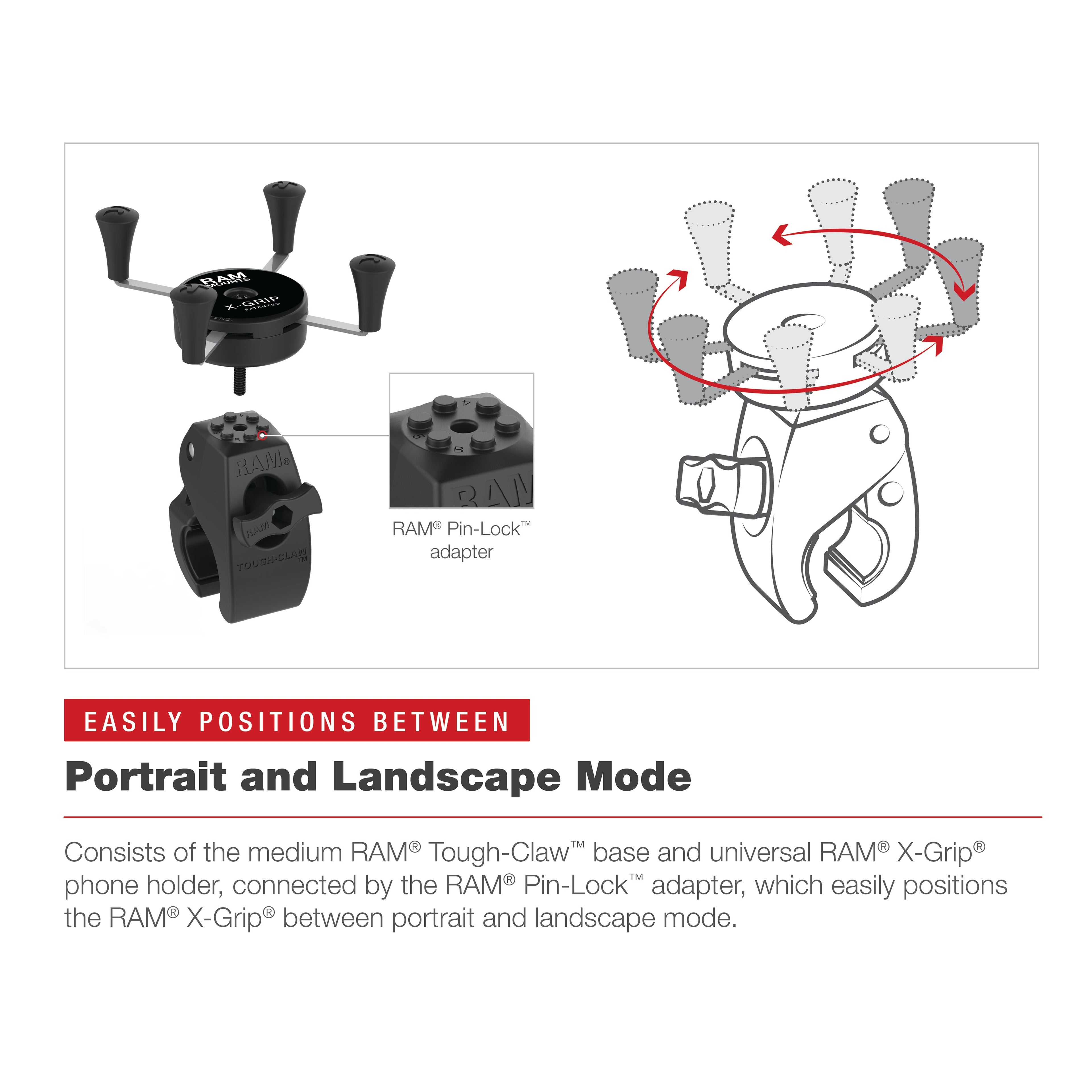 RAM-HOL-UN7-404-2U:RAM-HOL-UN7-404-2U_1:RAM® X-Grip® Phone Mount with Low-Profile Medium Tough-Claw™