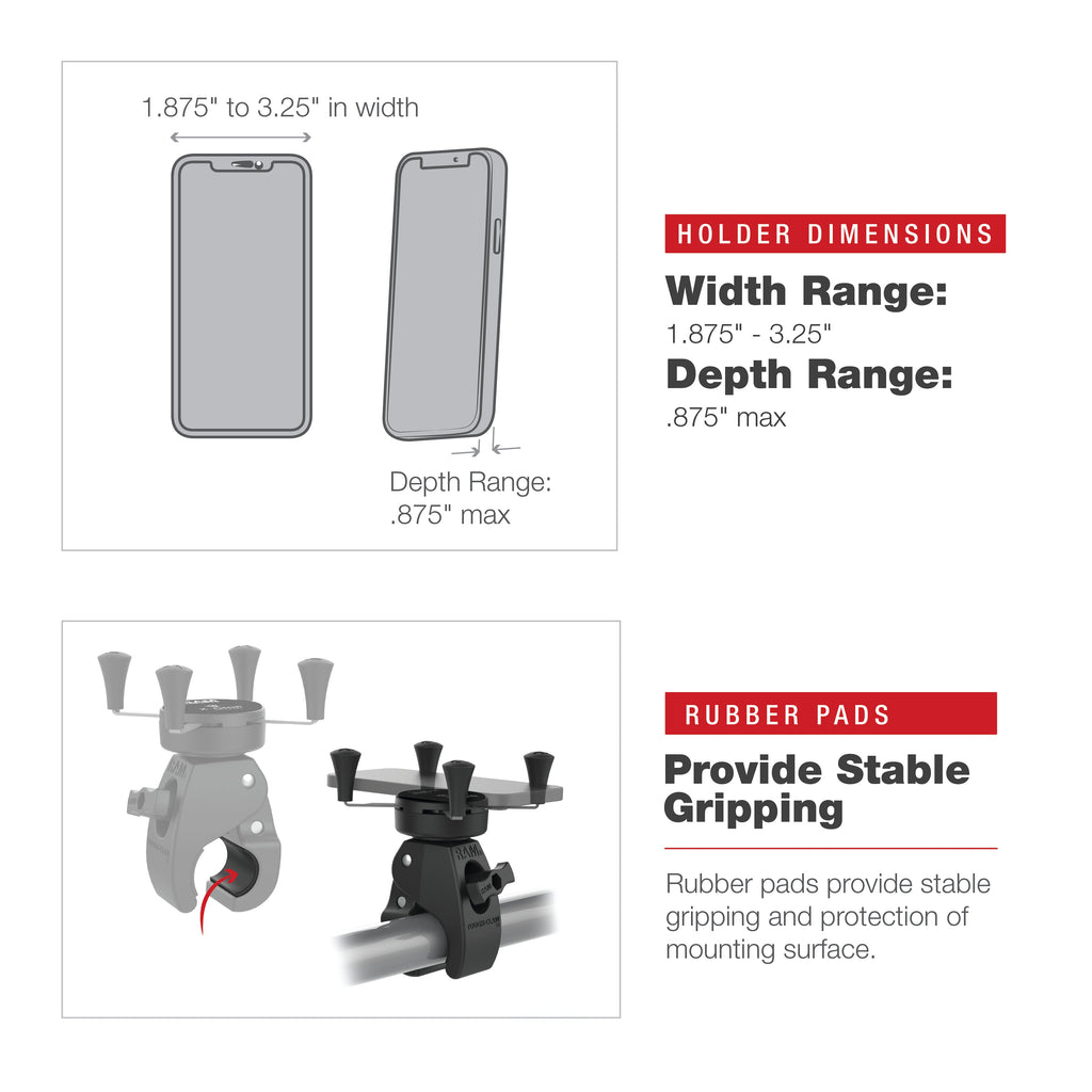 RAM-HOL-UN7-404-2U:RAM-HOL-UN7-404-2U_1:RAM® X-Grip® Phone Mount with Low-Profile Medium Tough-Claw™