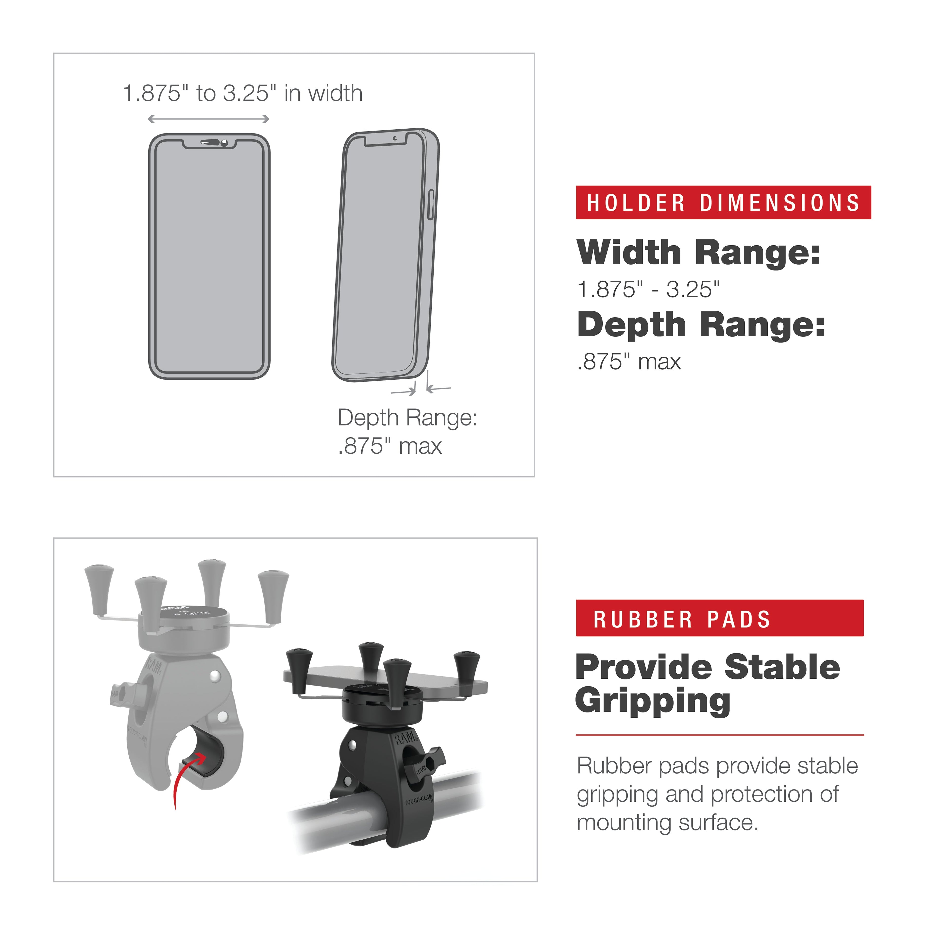 RAM-HOL-UN7-404-2U:RAM-HOL-UN7-404-2U_1:RAM® X-Grip® Phone Mount with Low-Profile Medium Tough-Claw™