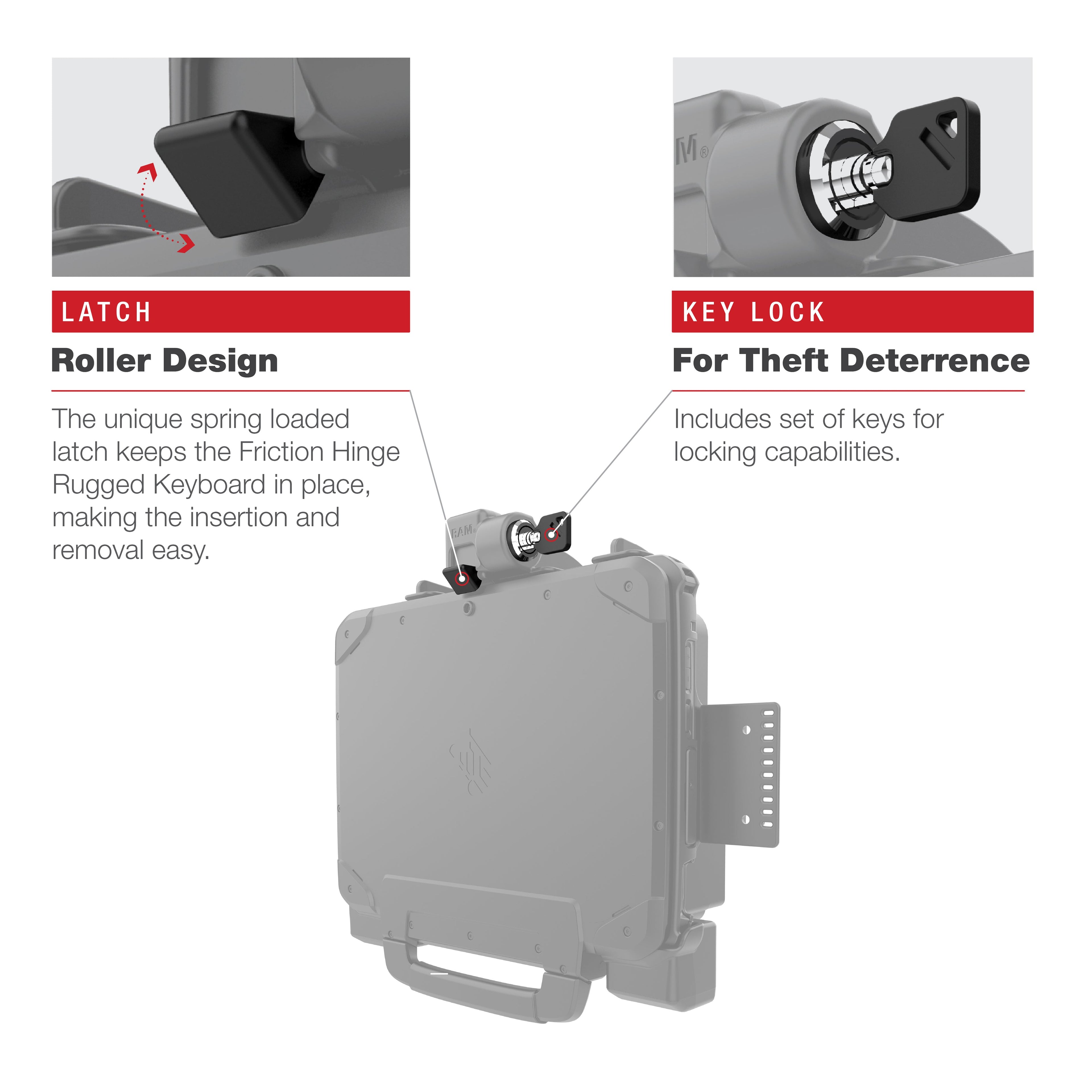 RAM-HOL-ZE22LU:RAM-HOL-ZE22LU_1:RAM® Locking Form-Fit Holder for Zebra ET8x 2-in-1 Tablet
