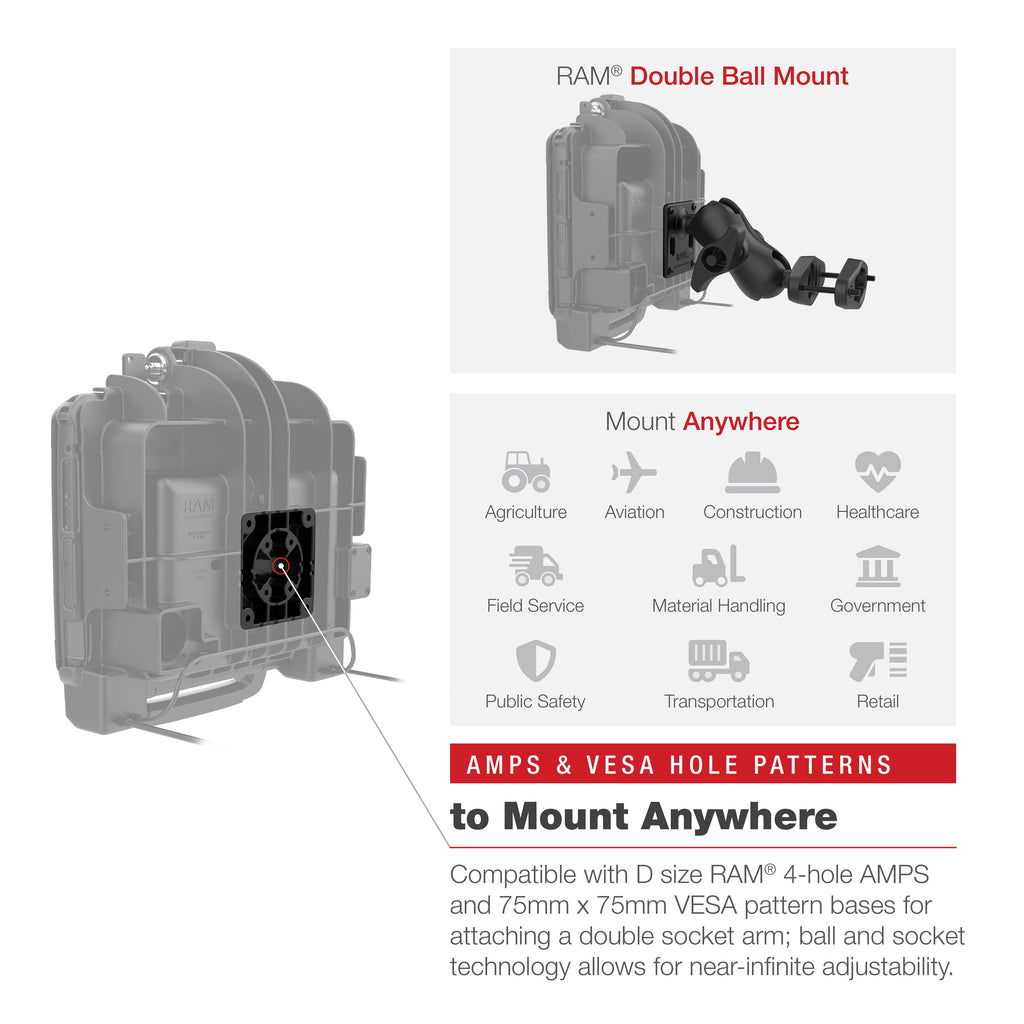 RAM-HOL-ZE22PD2LU:RAM-HOL-ZE22PD2LU_1:RAM® Power + Dual USB Locking Dock for Zebra ET8x 2-in-1 Tablet