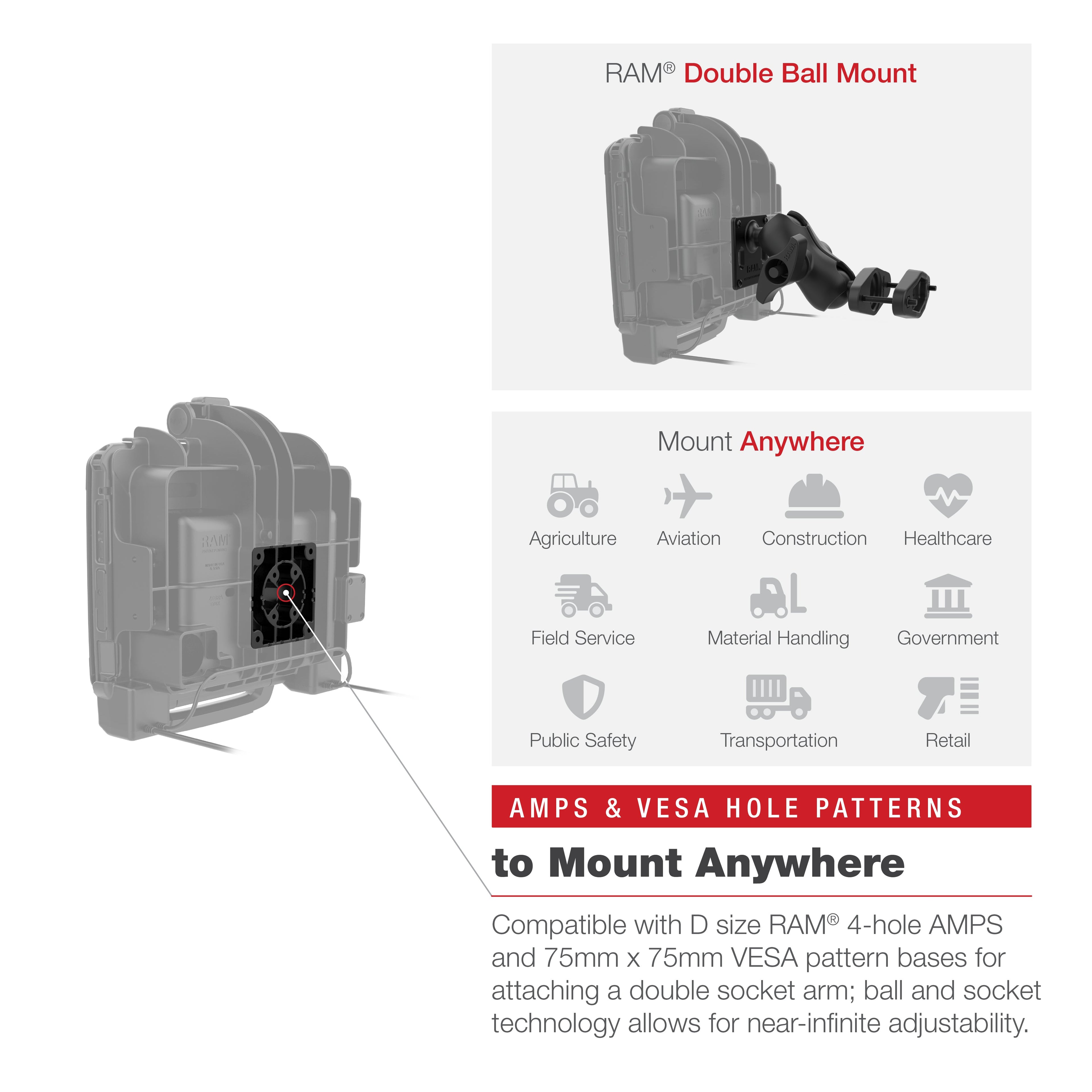 RAM-HOL-ZE22PD2U:RAM-HOL-ZE22PD2U_1:RAM® Power + Dual USB Dock for Zebra ET8x 2-in-1 Tablet